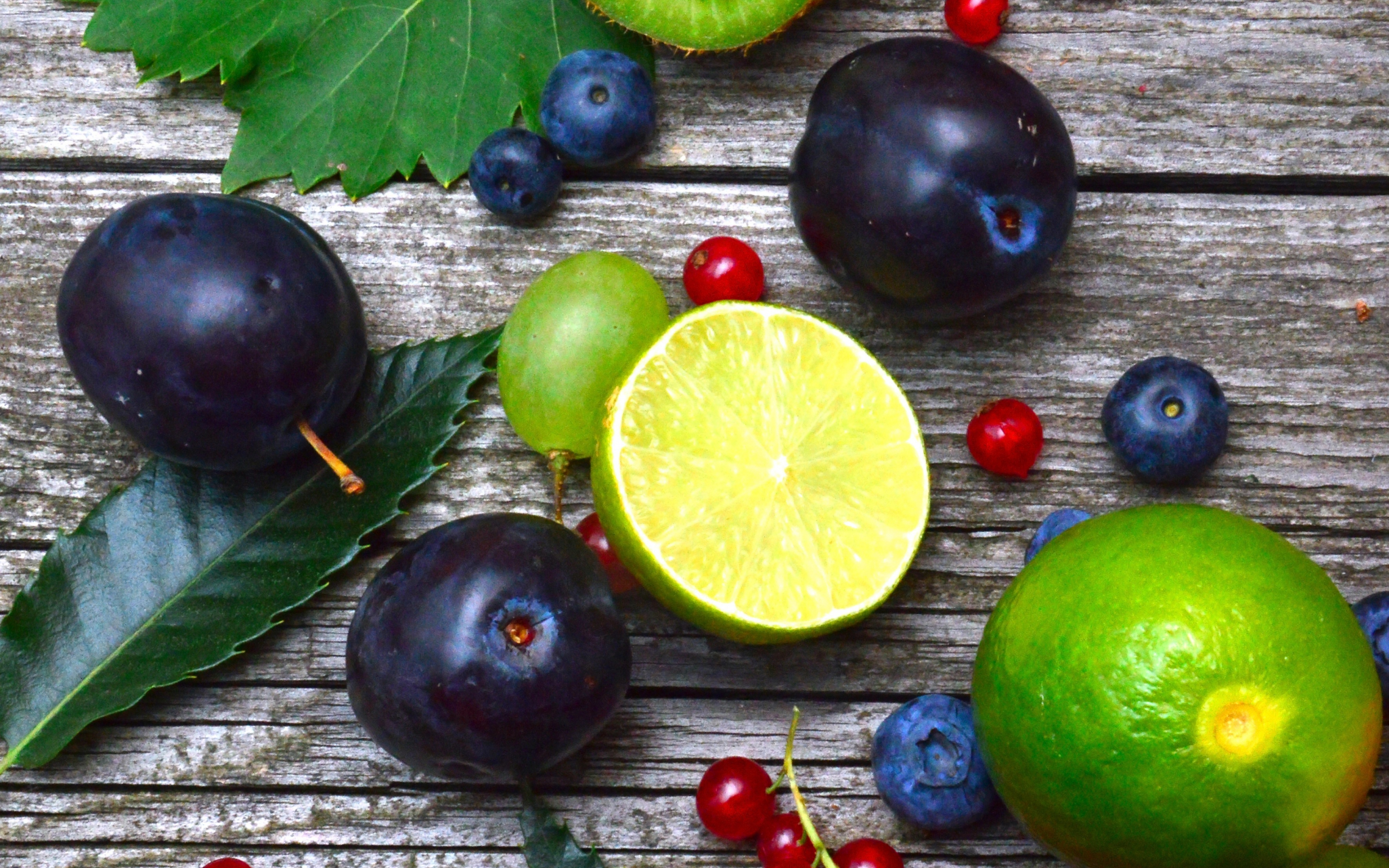 Fruits, lemon, blueberries, cherries, plum, fresh, 2880x1800 wallpaper