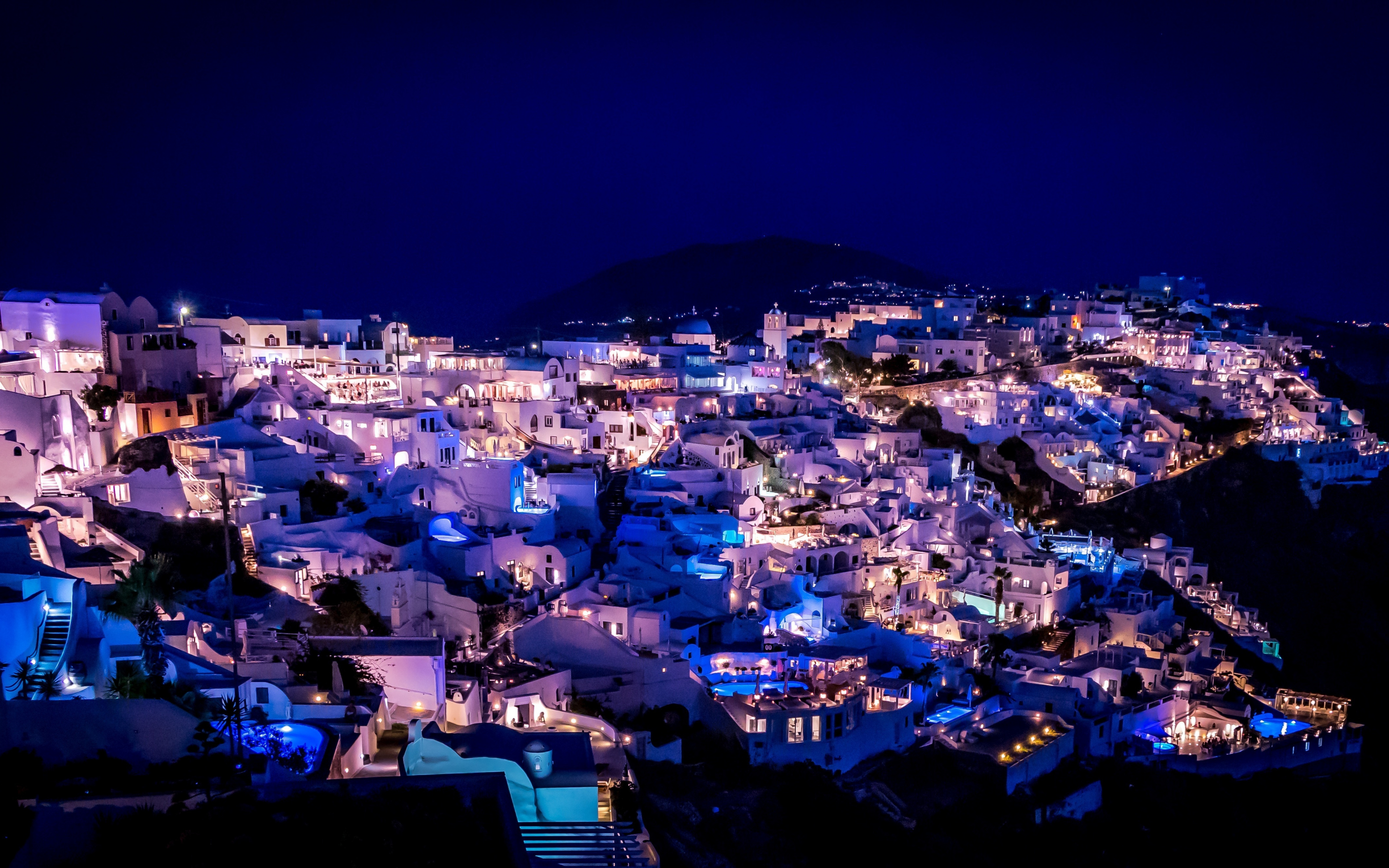 Greece, town, aerial view, apartments, night, 2880x1800 wallpaper