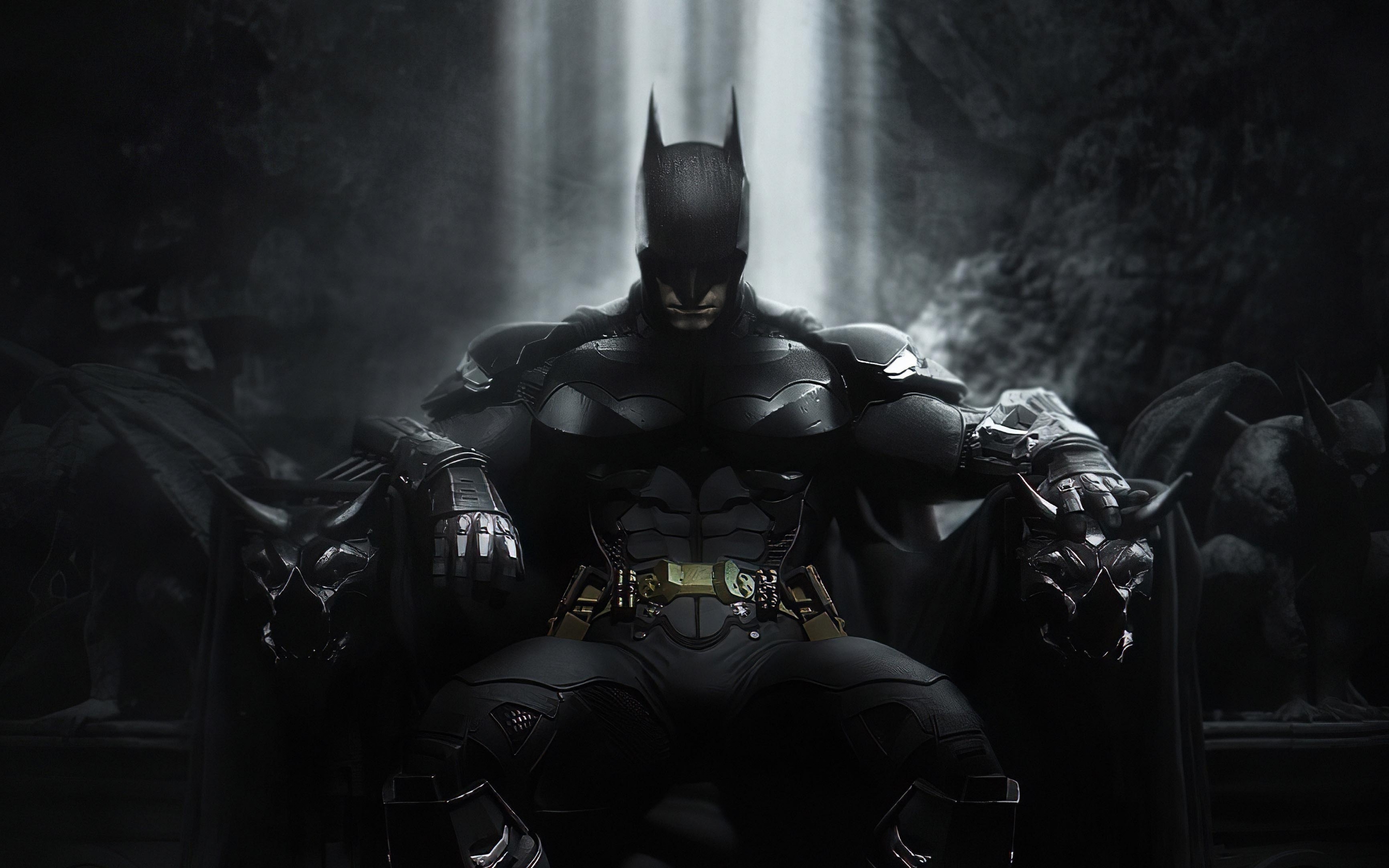 Batman, sitting on throne, dark, superhero art, 2880x1800 wallpaper