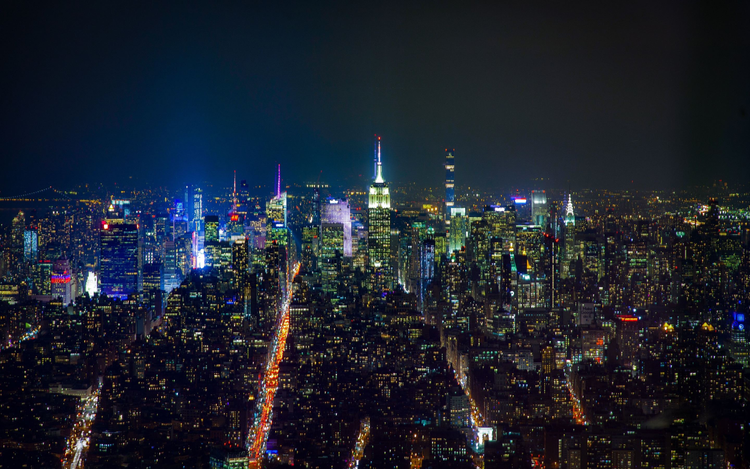 New York, buildings at night, cityscape, 2880x1800 wallpaper