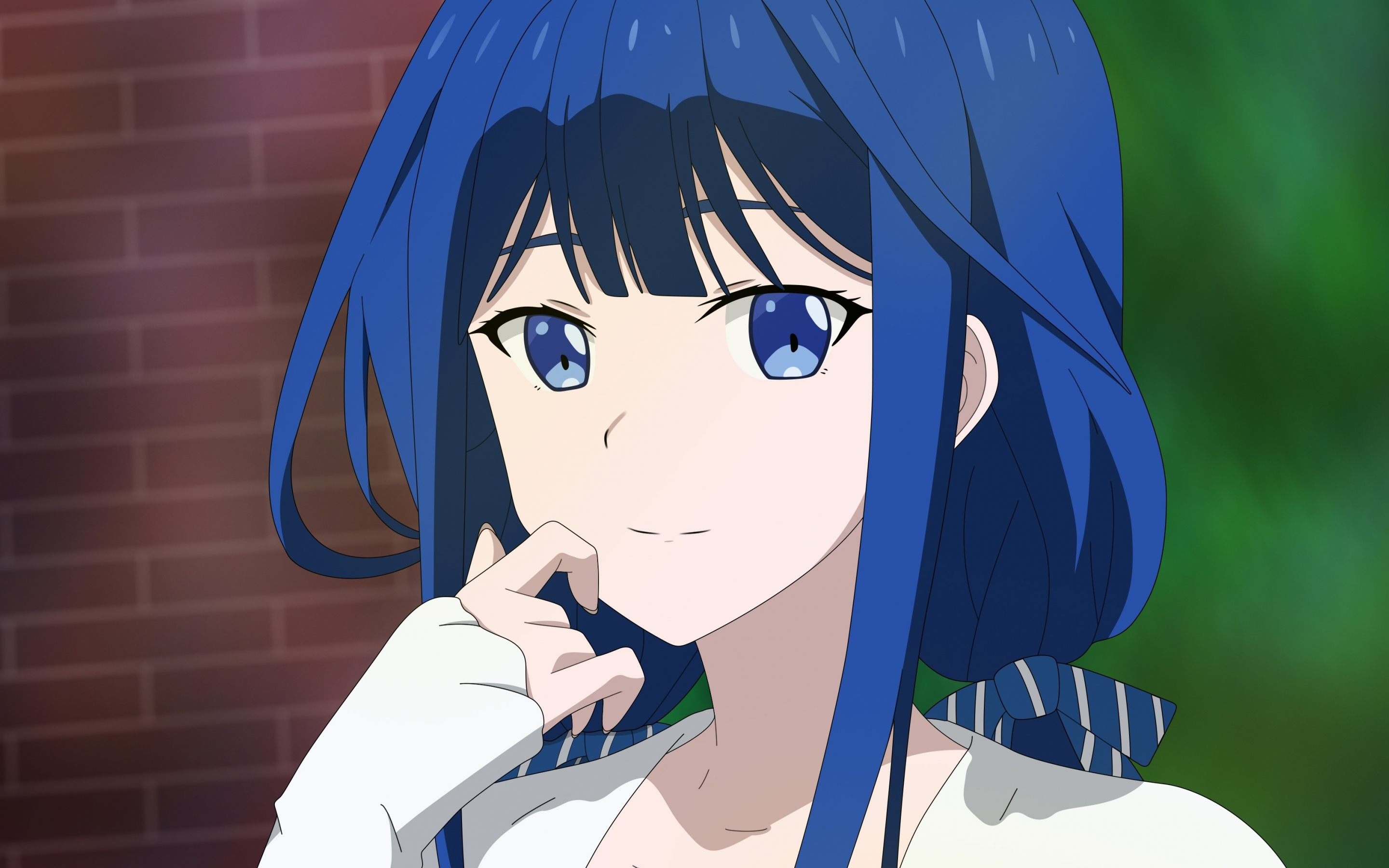 Aki Adagaki, cute, anime girl, blue hair, 2880x1800 wallpaper