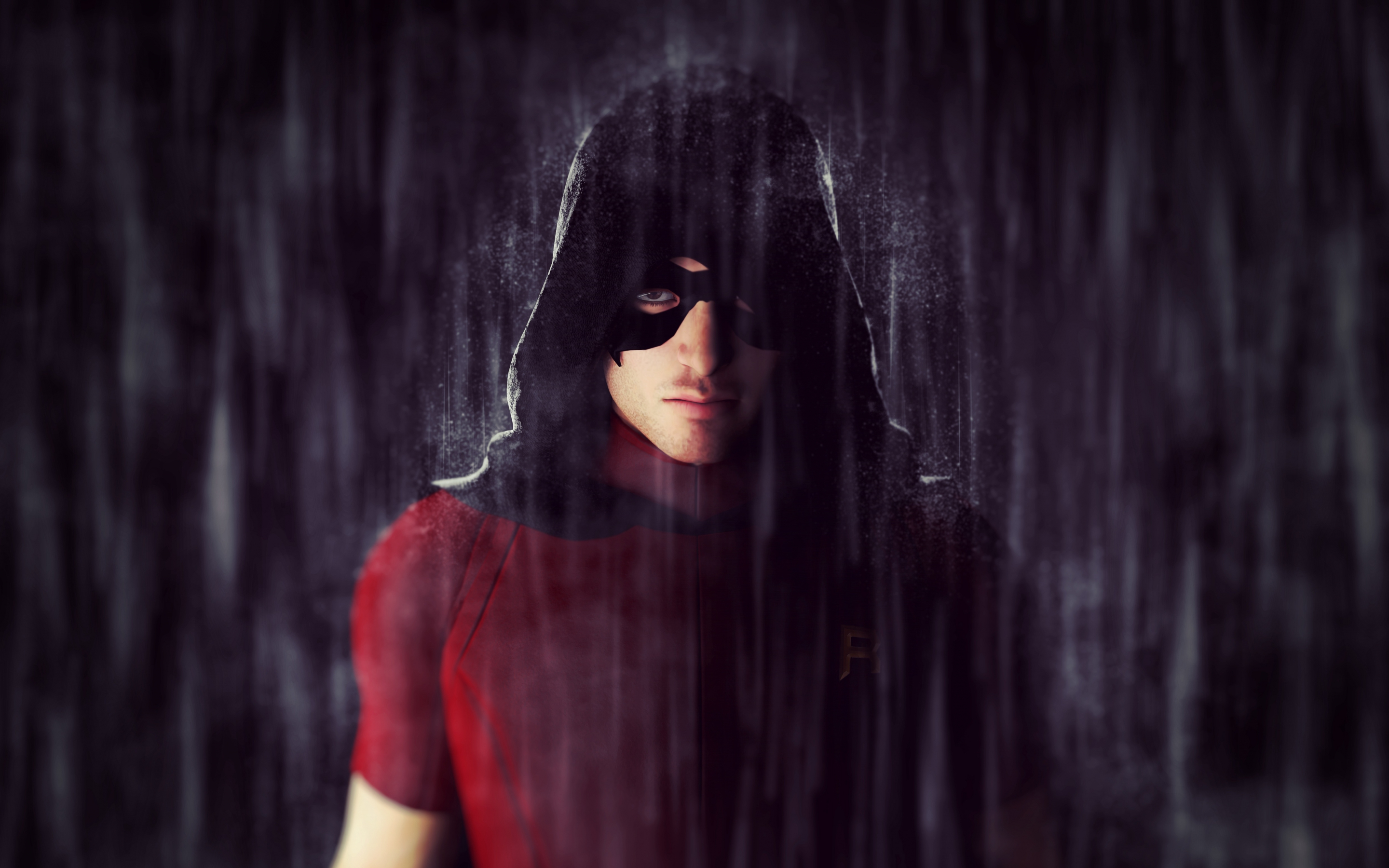 Robin, superhero, rain, artwork, 2880x1800 wallpaper
