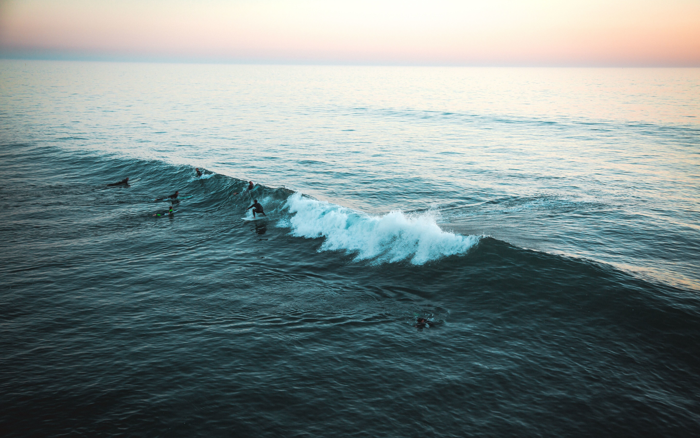 Sea, surfers, tide, aerial shot, vast sea, 2880x1800 wallpaper