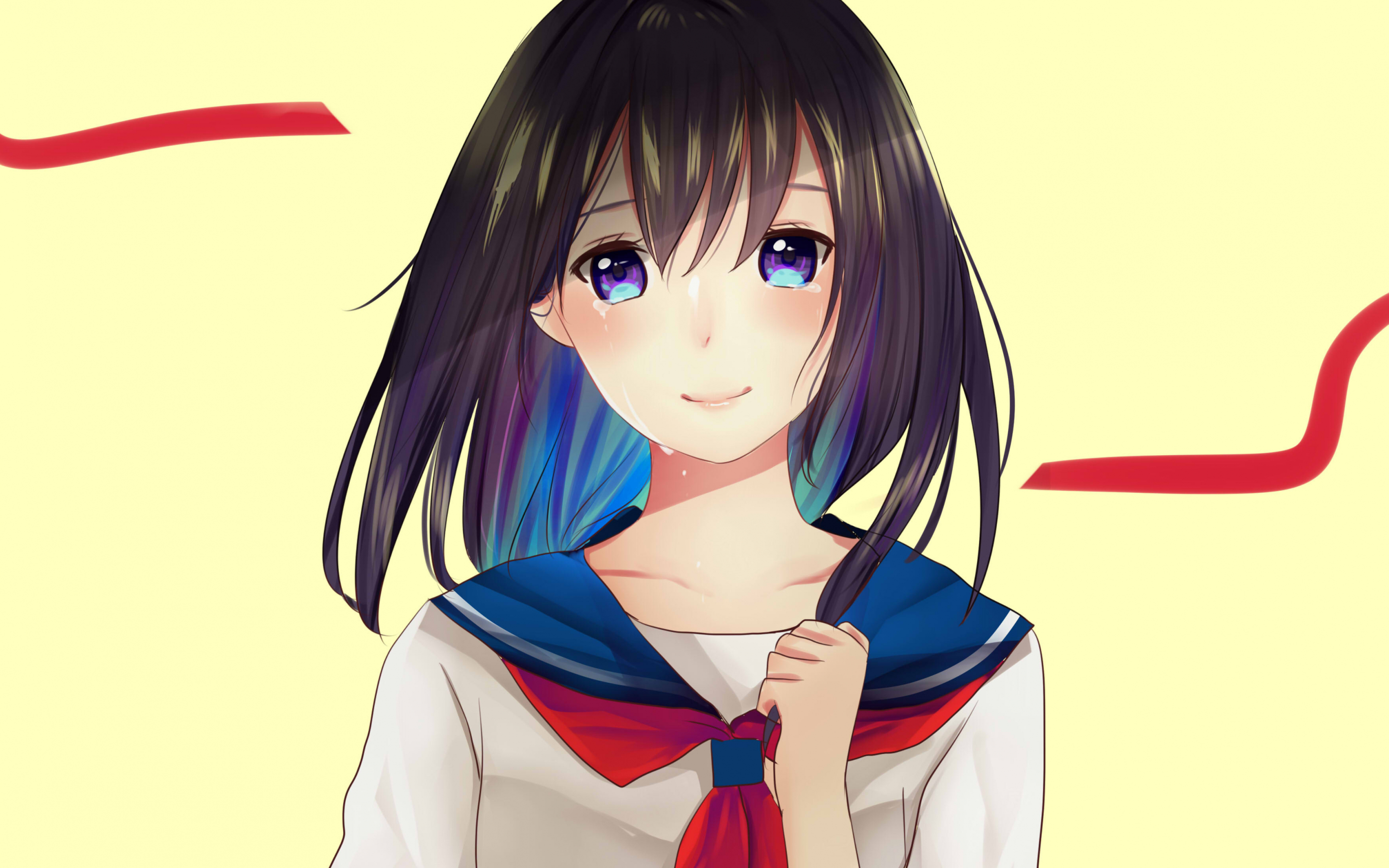 Cute, anime girl, crying, school dress, 2880x1800 wallpaper