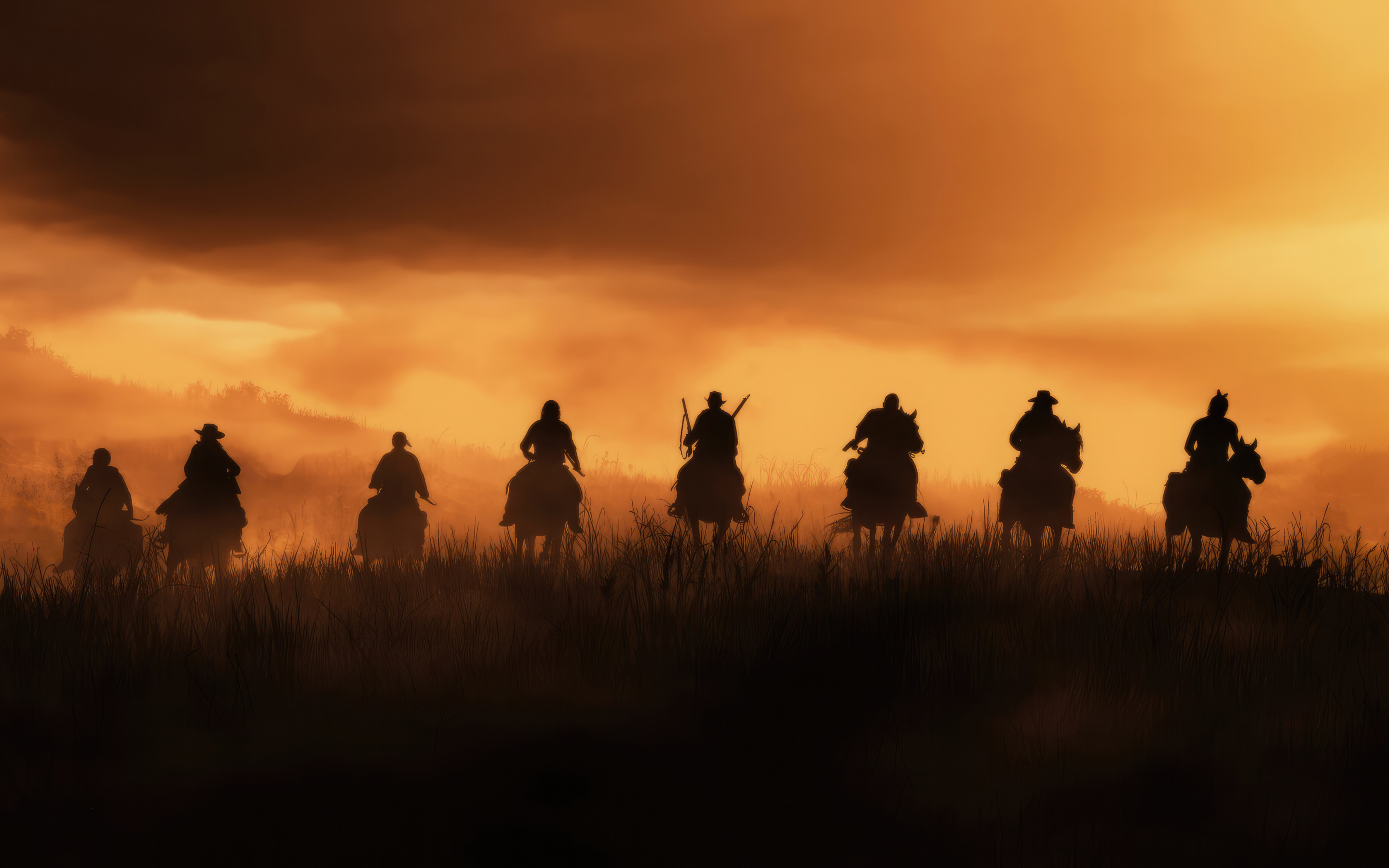 Red Dead Redemption 2, 2023, cowboys, silhouette, 2880x1800 wallpaper