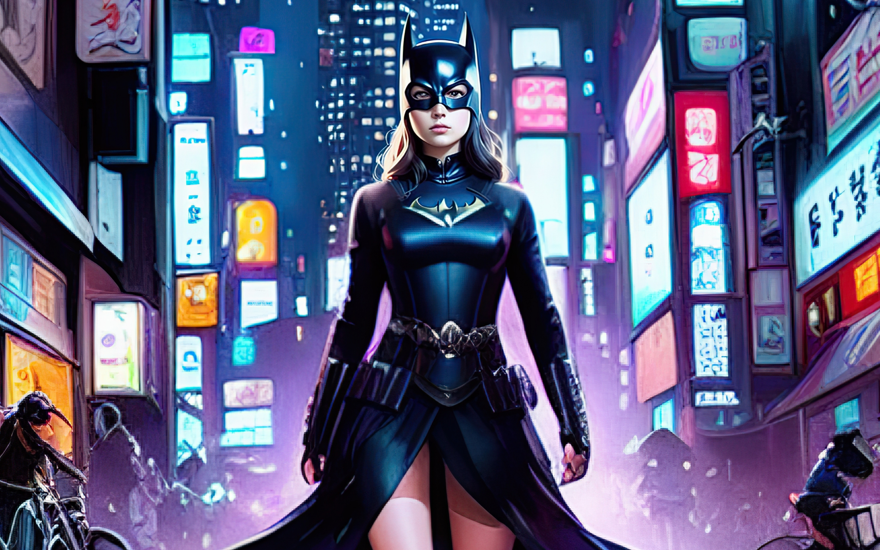 Batgirl in tokyo, superhero, fan art, bold and beautiful, 2880x1800 wallpaper