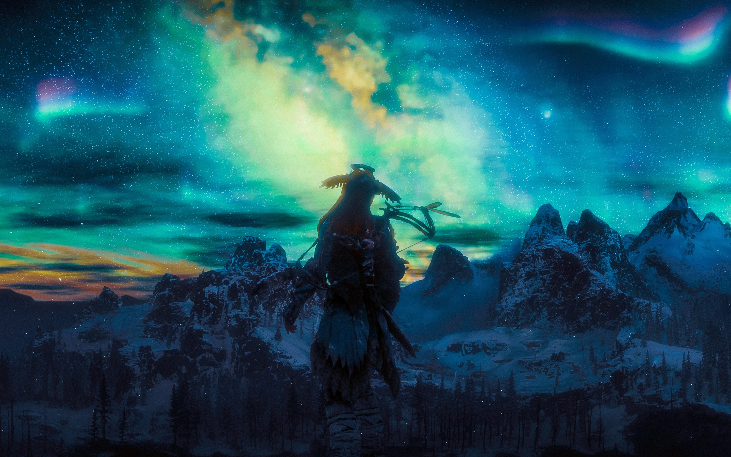 Northern Lights, Aloy, video game, Horizon Zero Dawn, 2880x1800 wallpaper