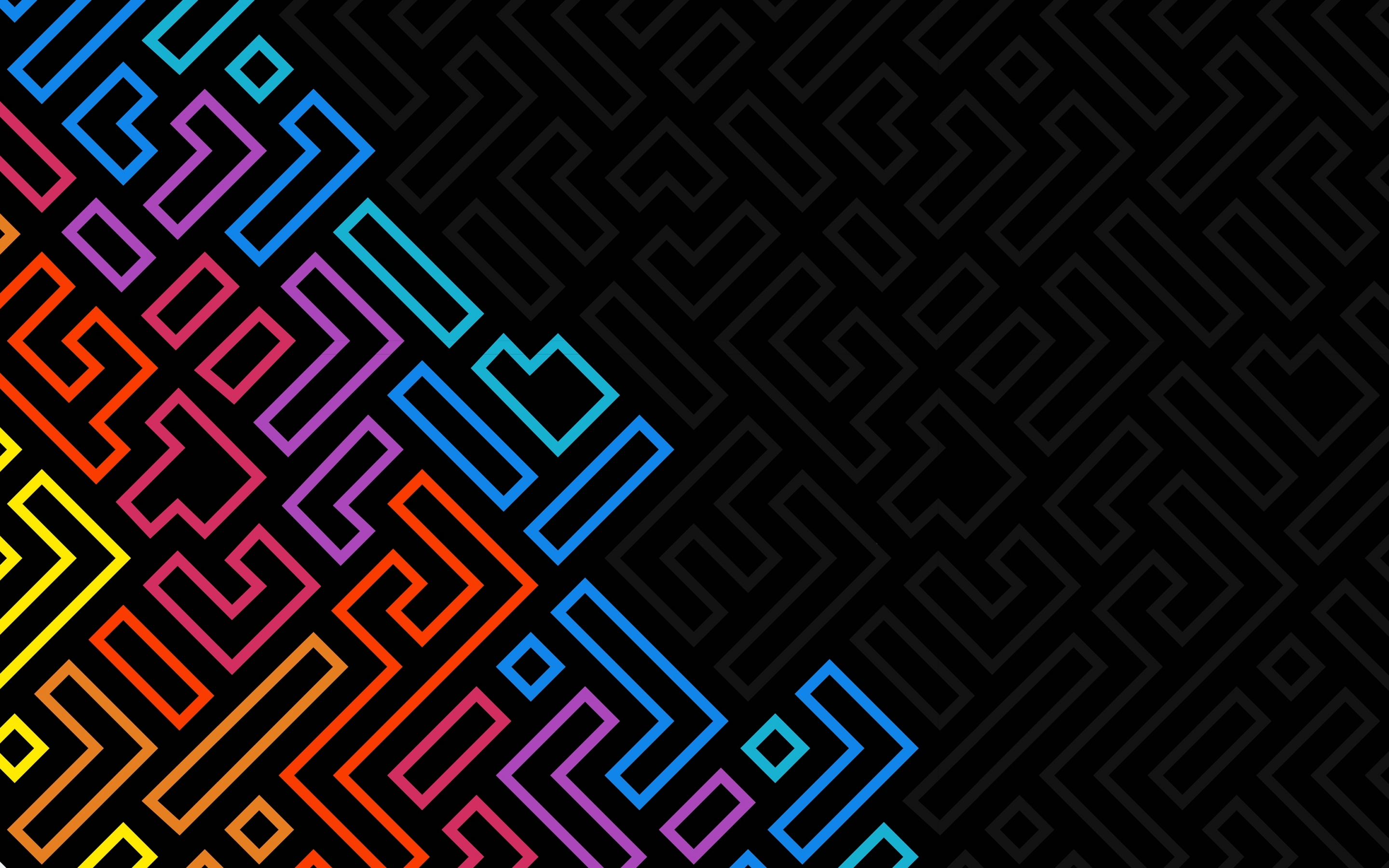 Minimalist shapes, dark, neon puzzles, abstract, 2880x1800 wallpaper