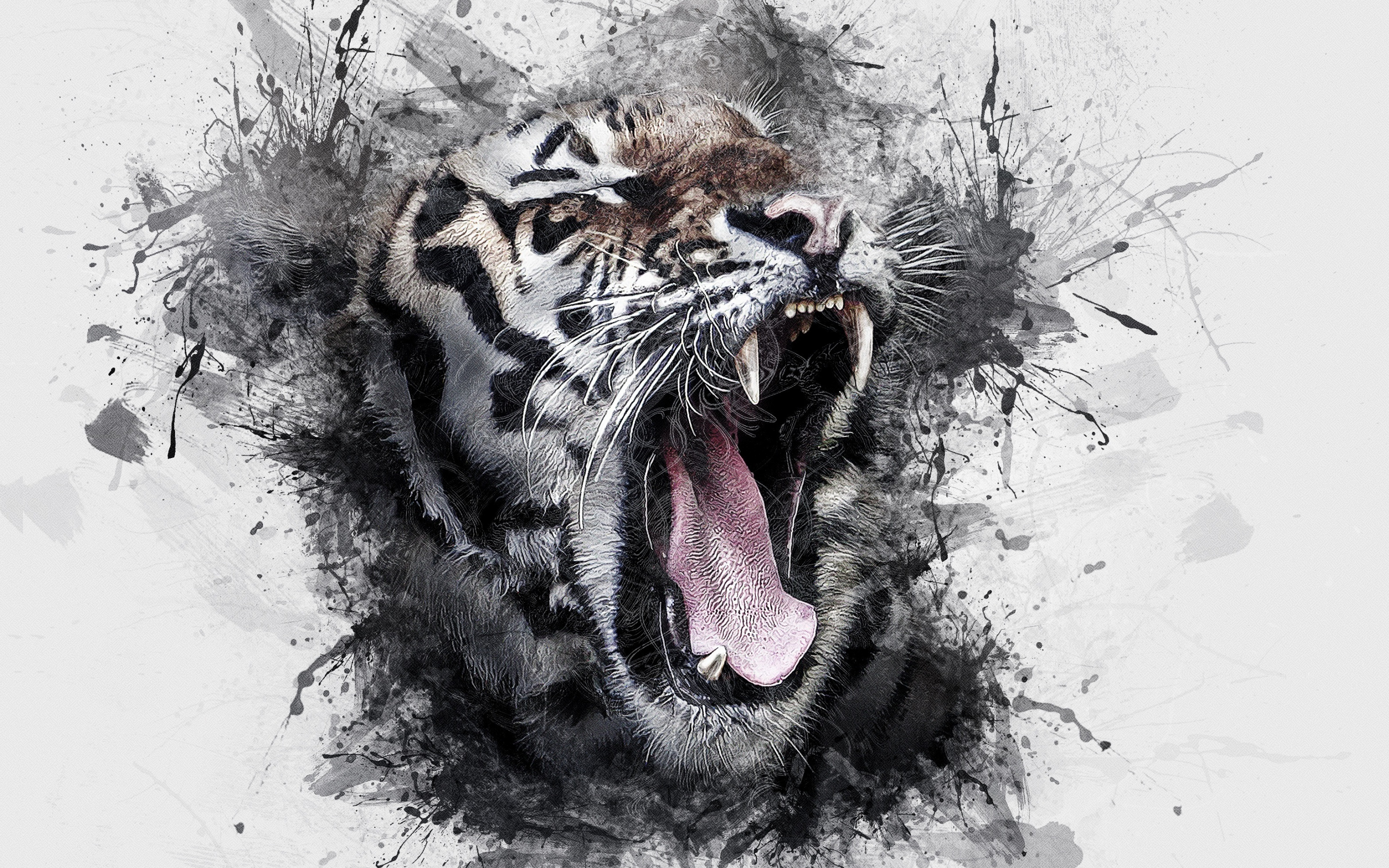 Art,  tiger, roar, muzzle, 2880x1800 wallpaper