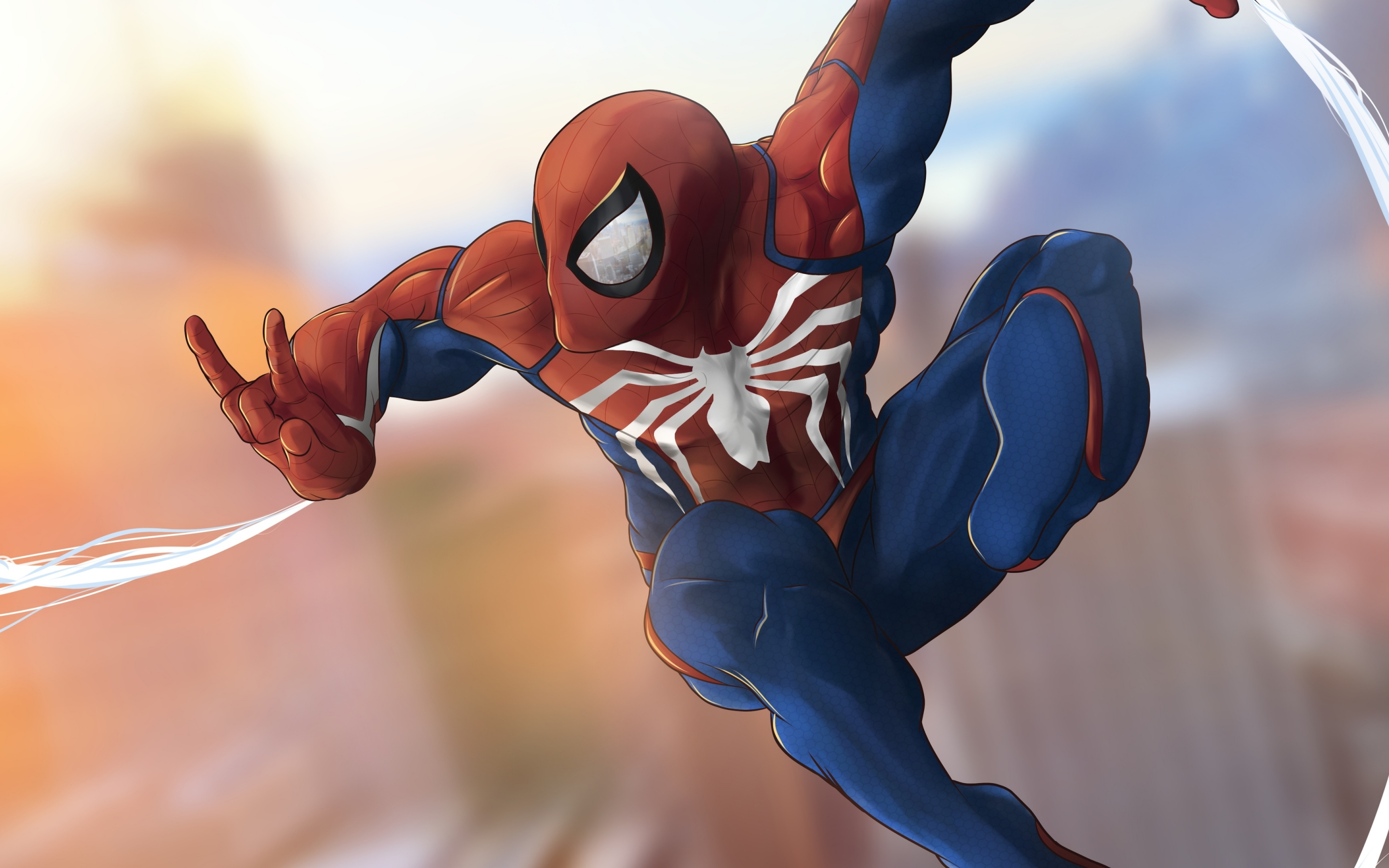 Spider-man, artwork, swing, 2880x1800 wallpaper