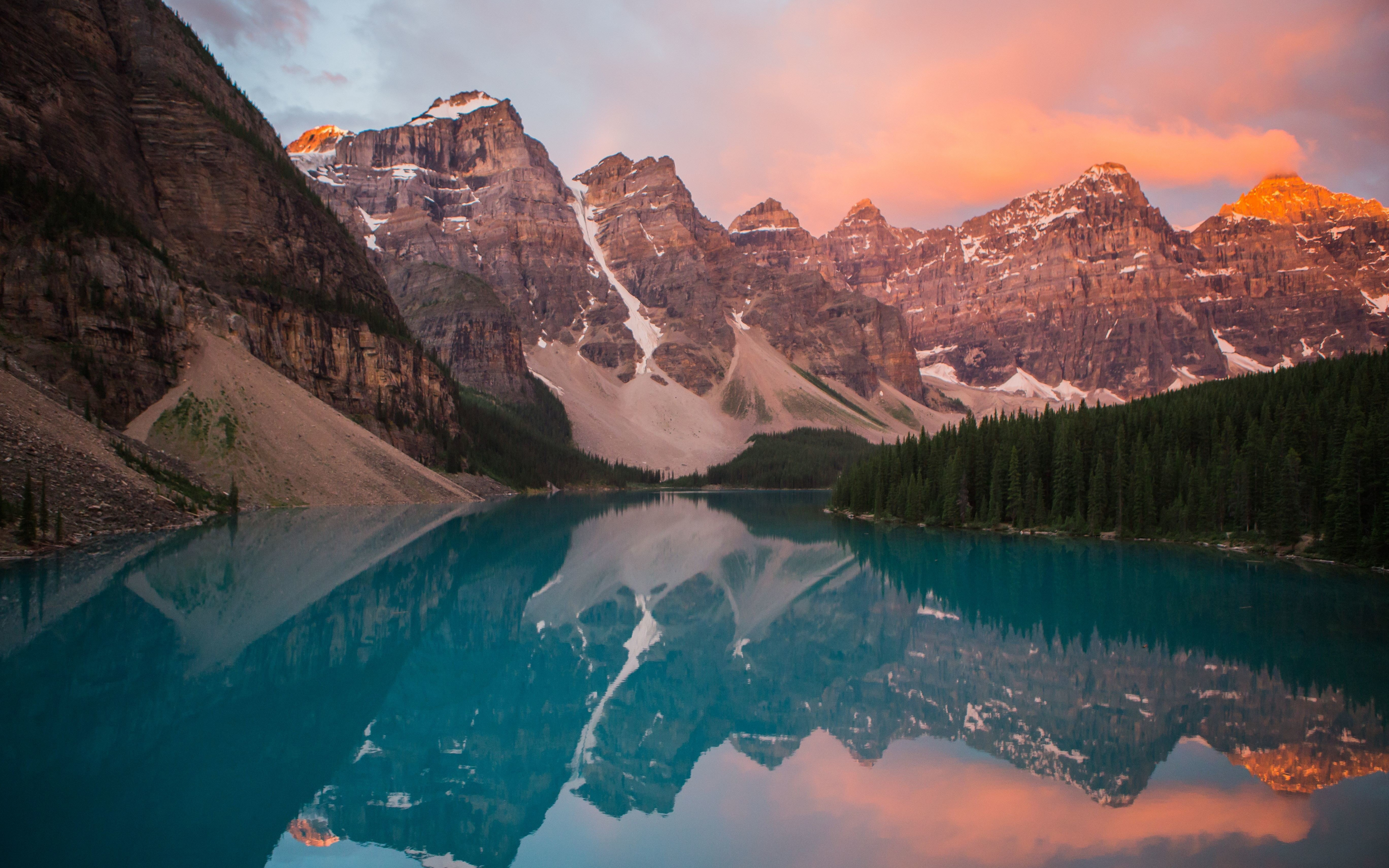 Sunrise, moraine lake, reflections, alberta, canada, 2880x1800 wallpaper
