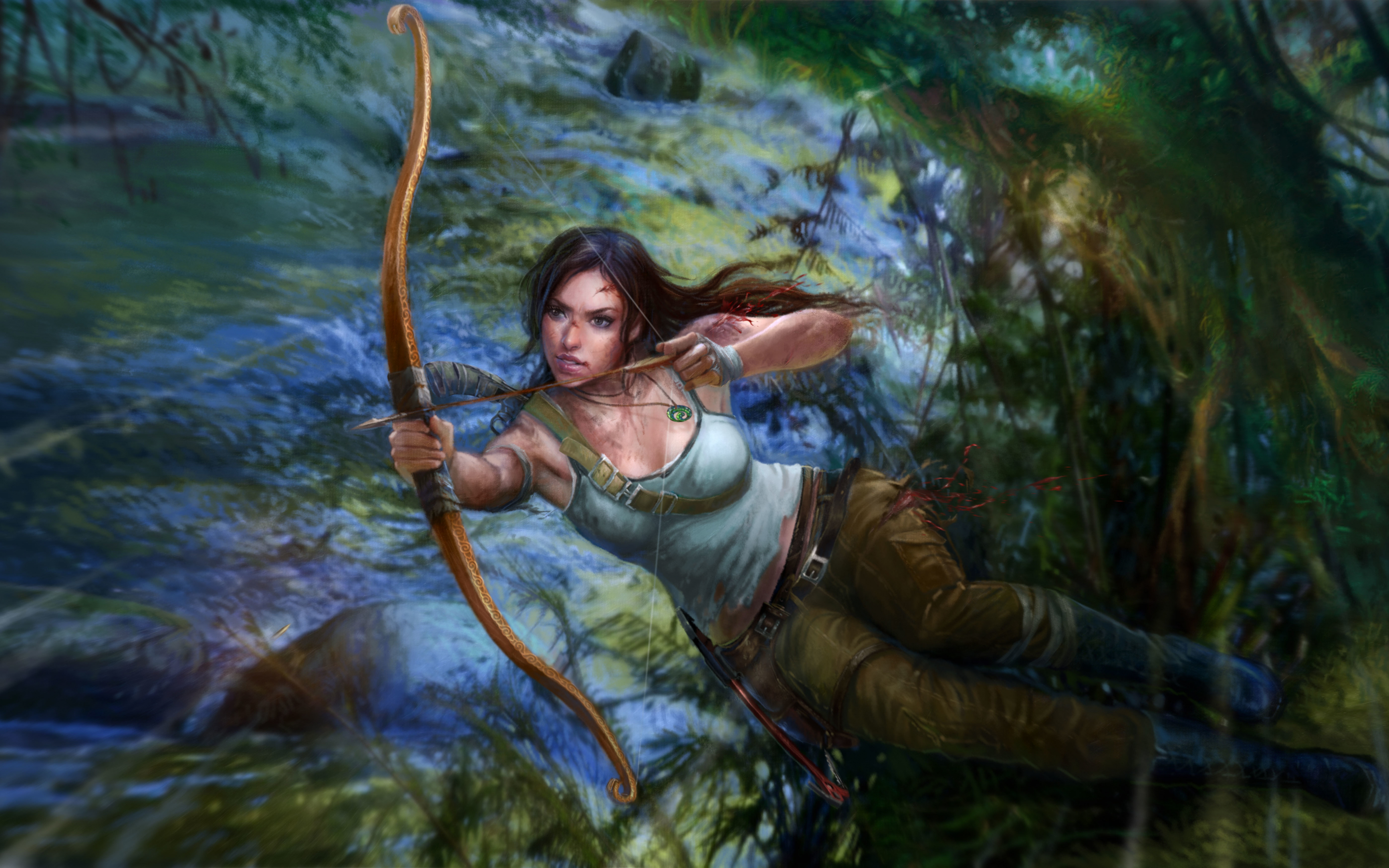 Tomb Raider, video game, archer, dive, art, 2880x1800 wallpaper