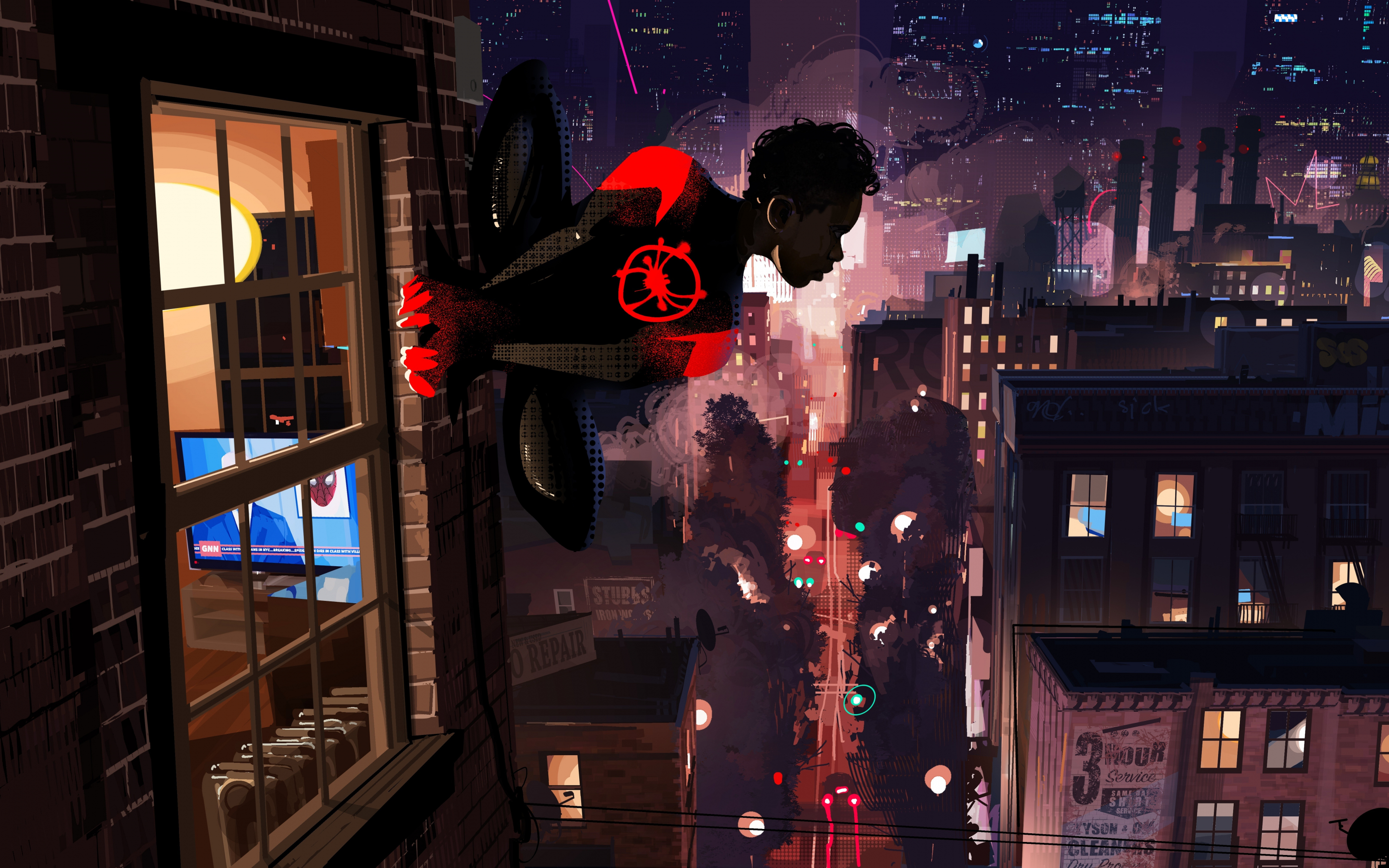 Spider-Man: Into the Spider-Verse, movie, cityscape, art, 2880x1800 wallpaper