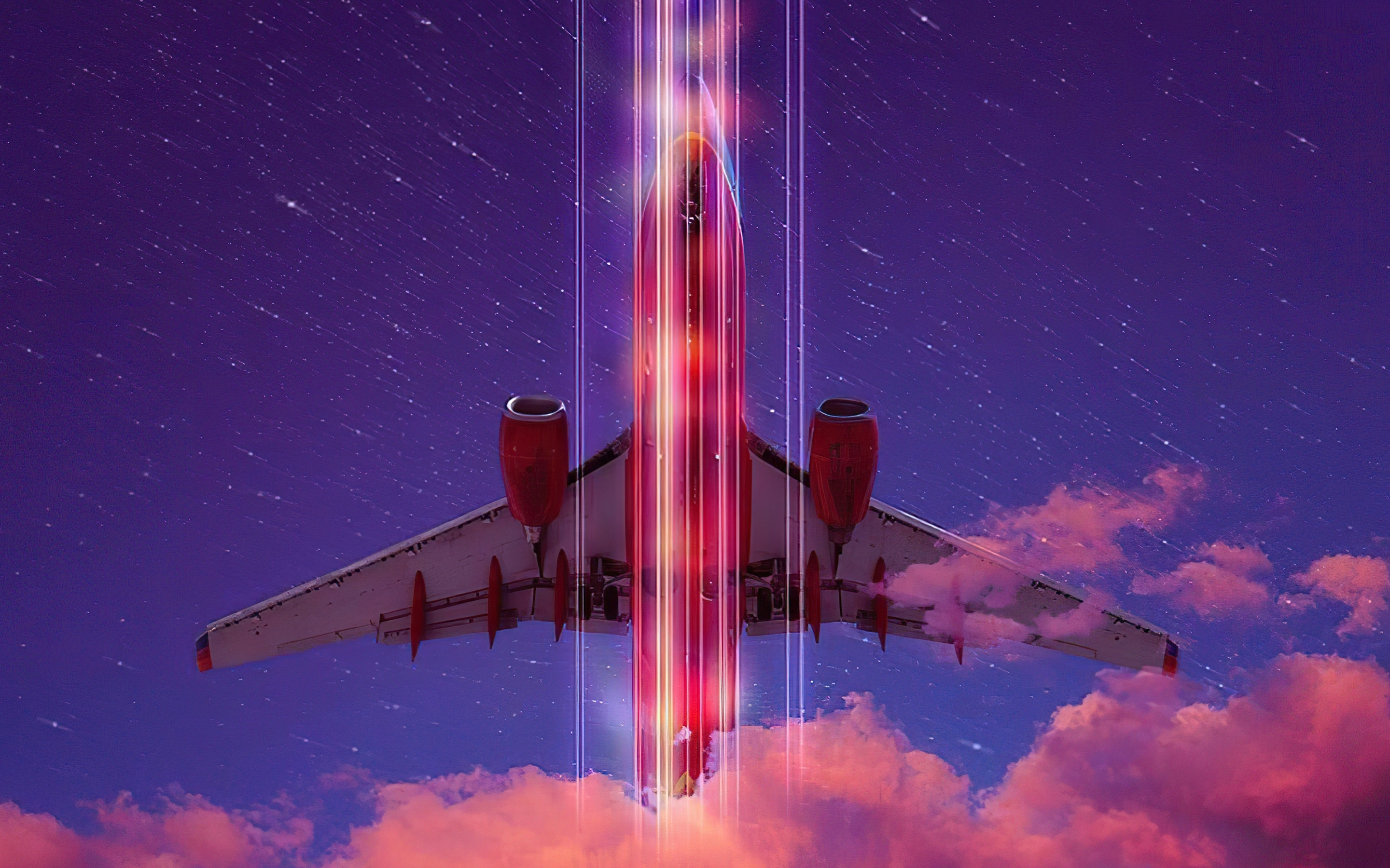 Neon, retro artwork, airplane, art, 2880x1800 wallpaper
