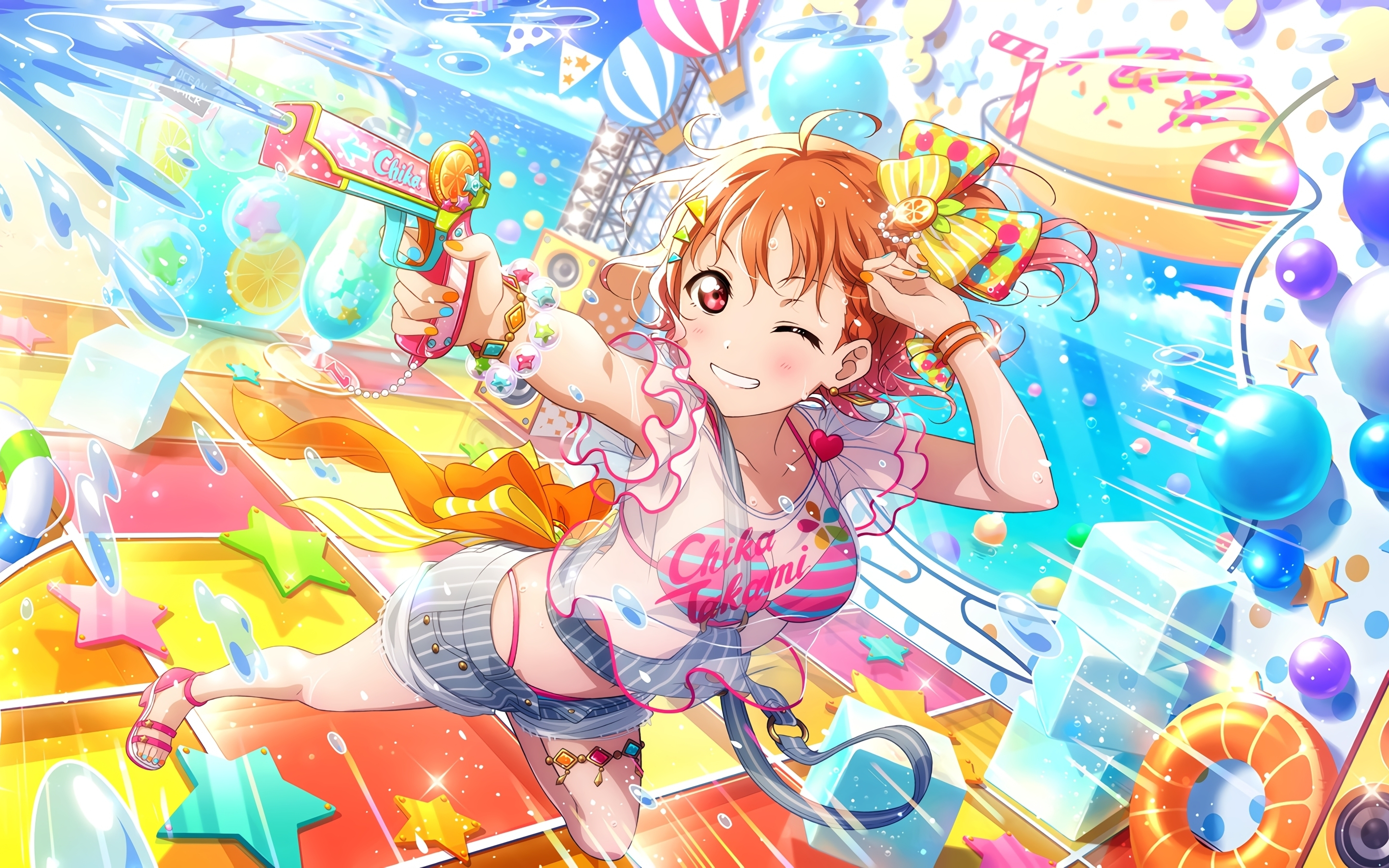 Anime girl, play, Love Live!, water fun, 2880x1800 wallpaper