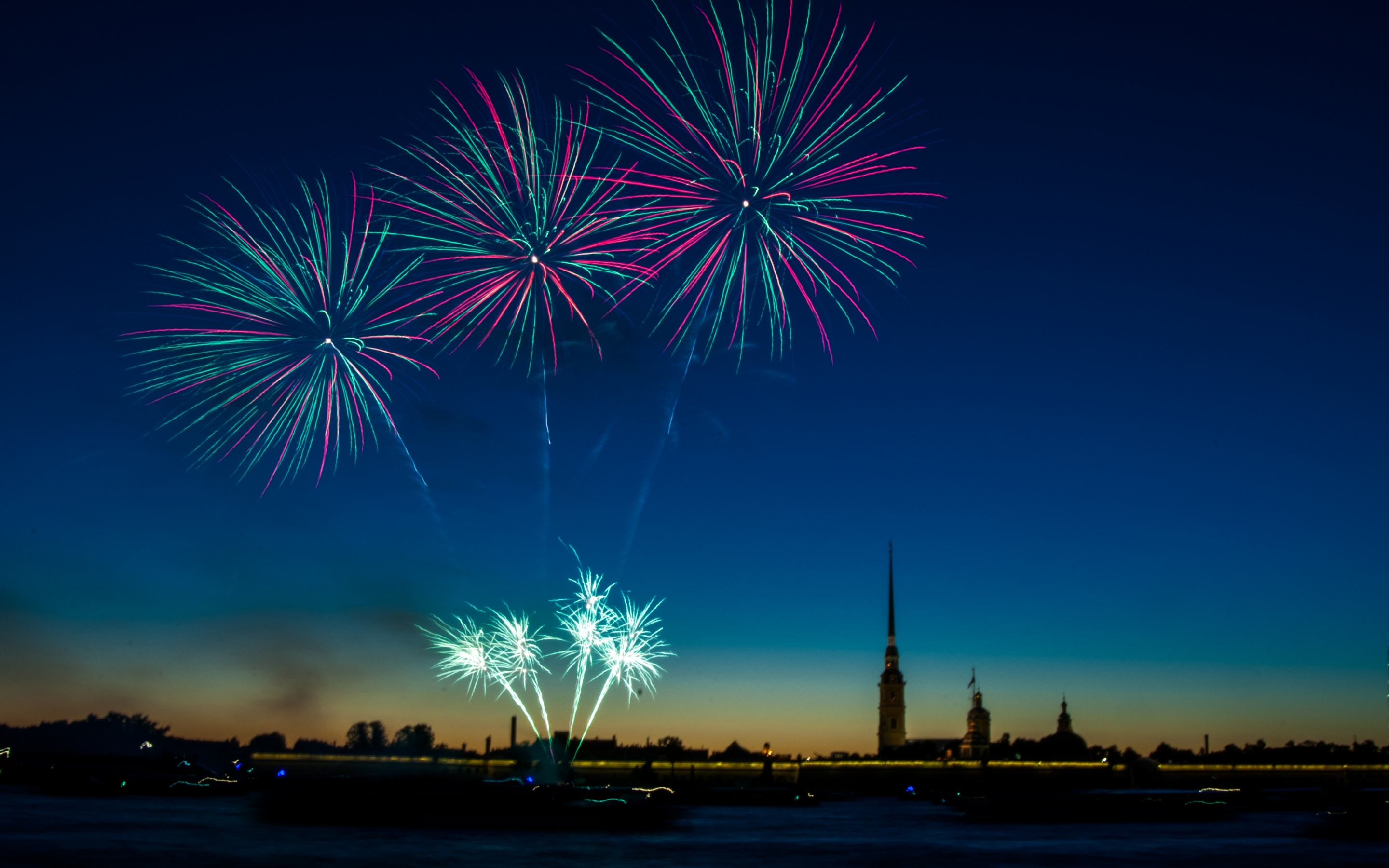 Celebrations, fireworks, sky, night, 2880x1800 wallpaper