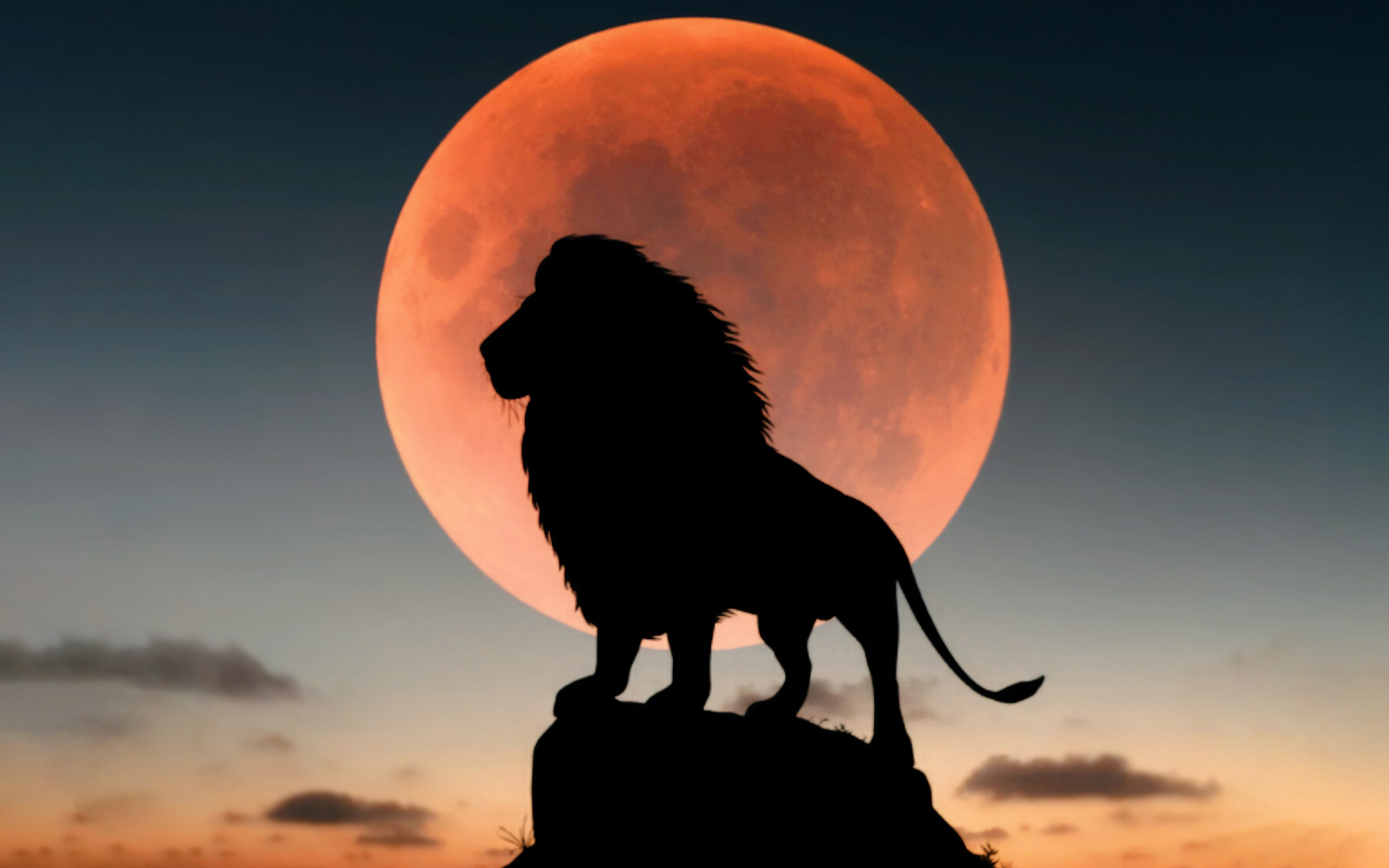 Lion king, full red moon, silhouette, 2880x1800 wallpaper