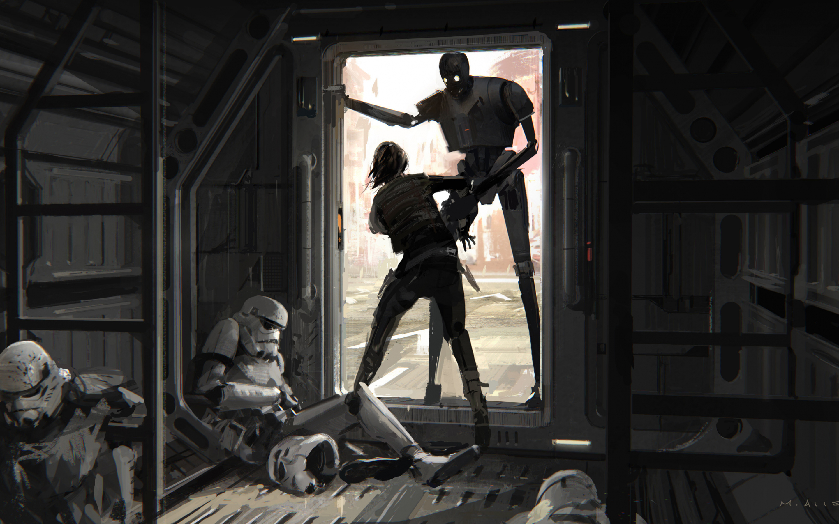 Rogue One: A Star Wars Story, artwork, movie, robots, Stormtrooper, 2880x1800 wallpaper