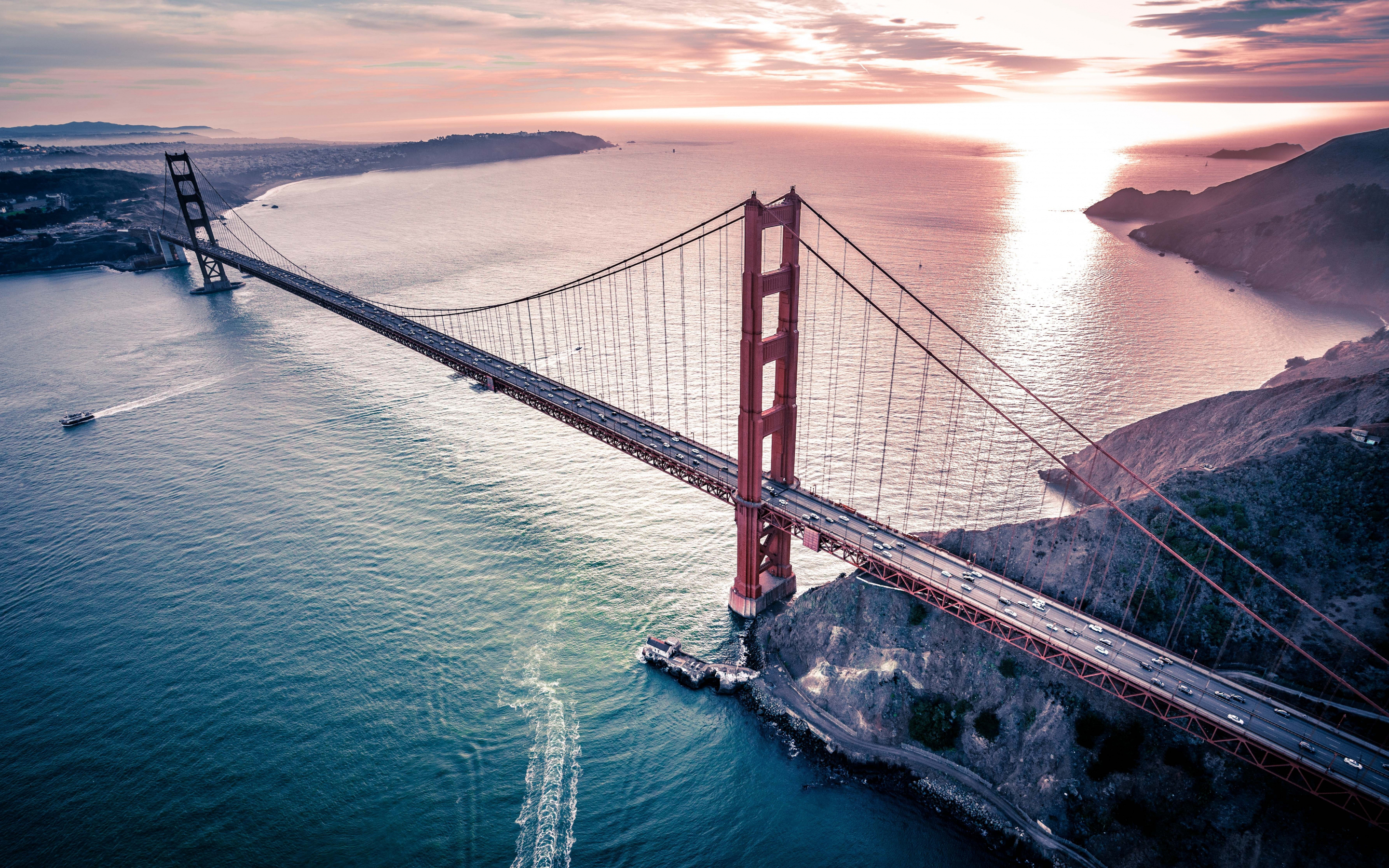 Golden Gate Bridge, architecture, sea, aerial view, 2880x1800 wallpaper