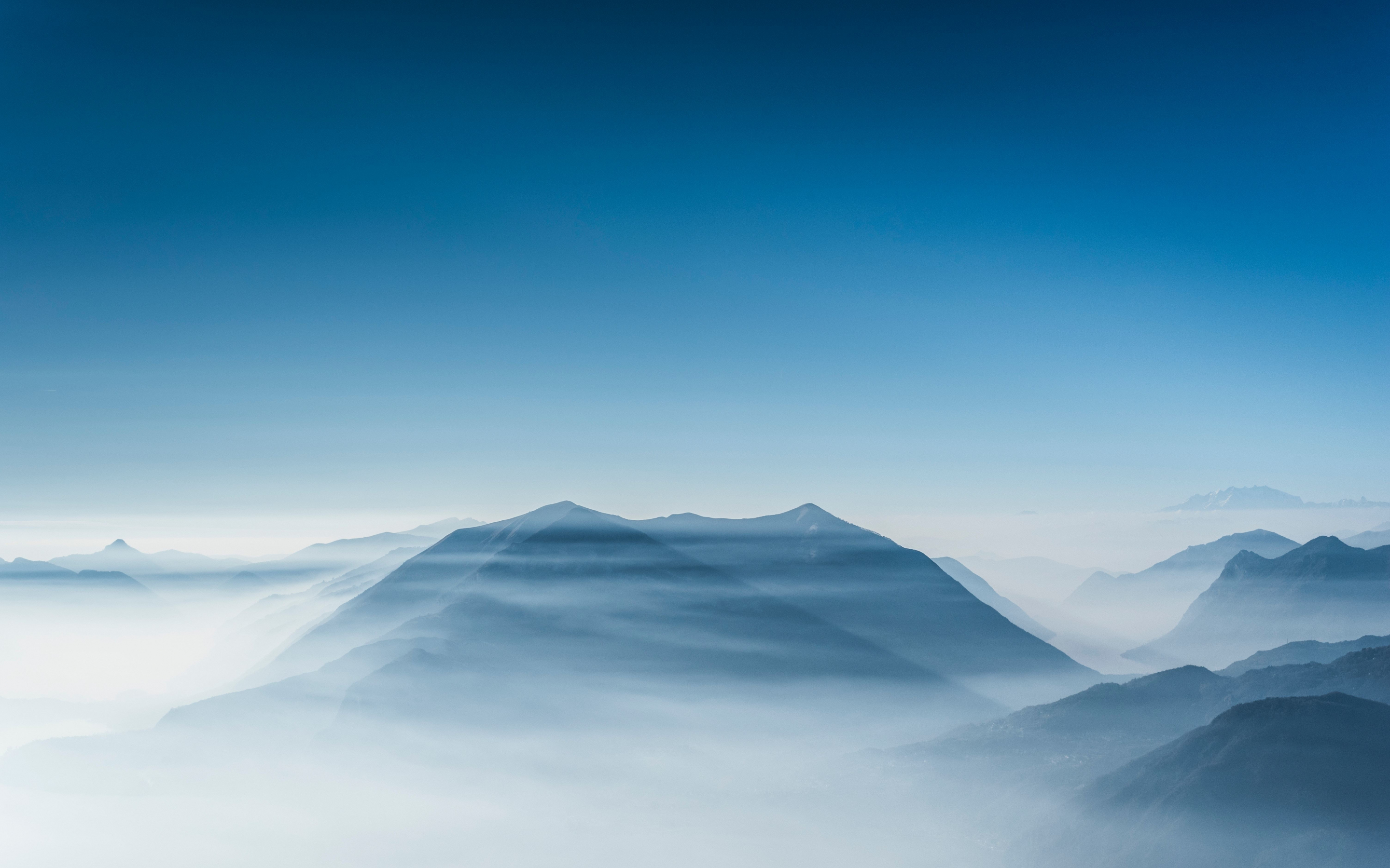 Mountains, dawn, nature, clouds, blue sky, clean, fog, 2880x1800 wallpaper