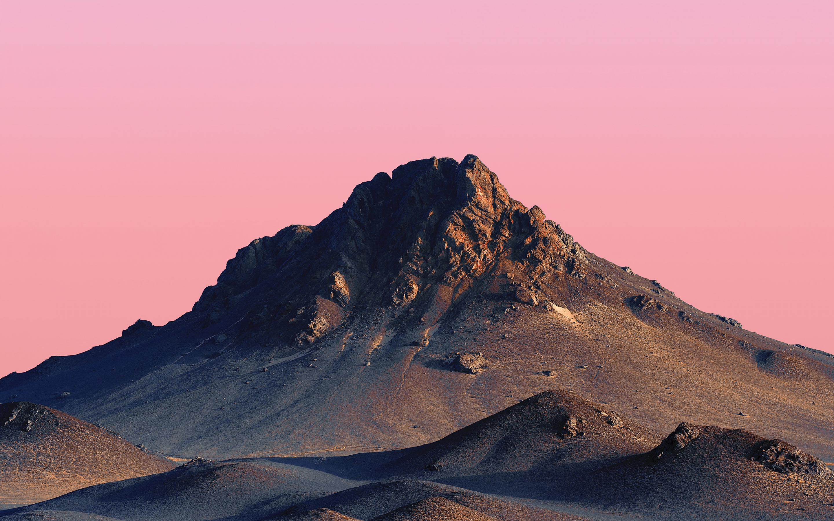 Pink n clean sky, hilltop, desert, sunset, nature, 2880x1800 wallpaper