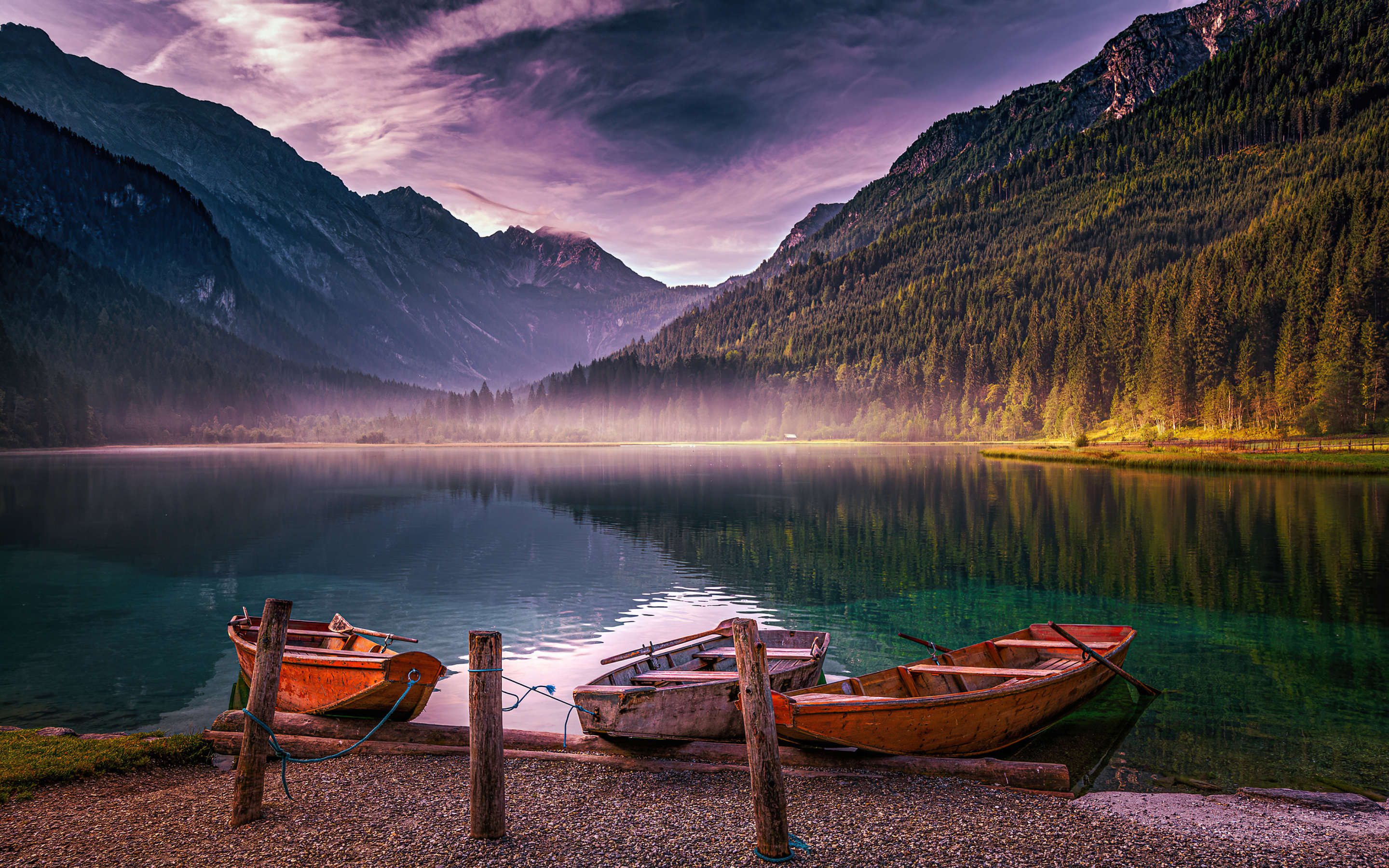 Boats, Lake Jägersee, mountains, Austria, 2880x1800 wallpaper