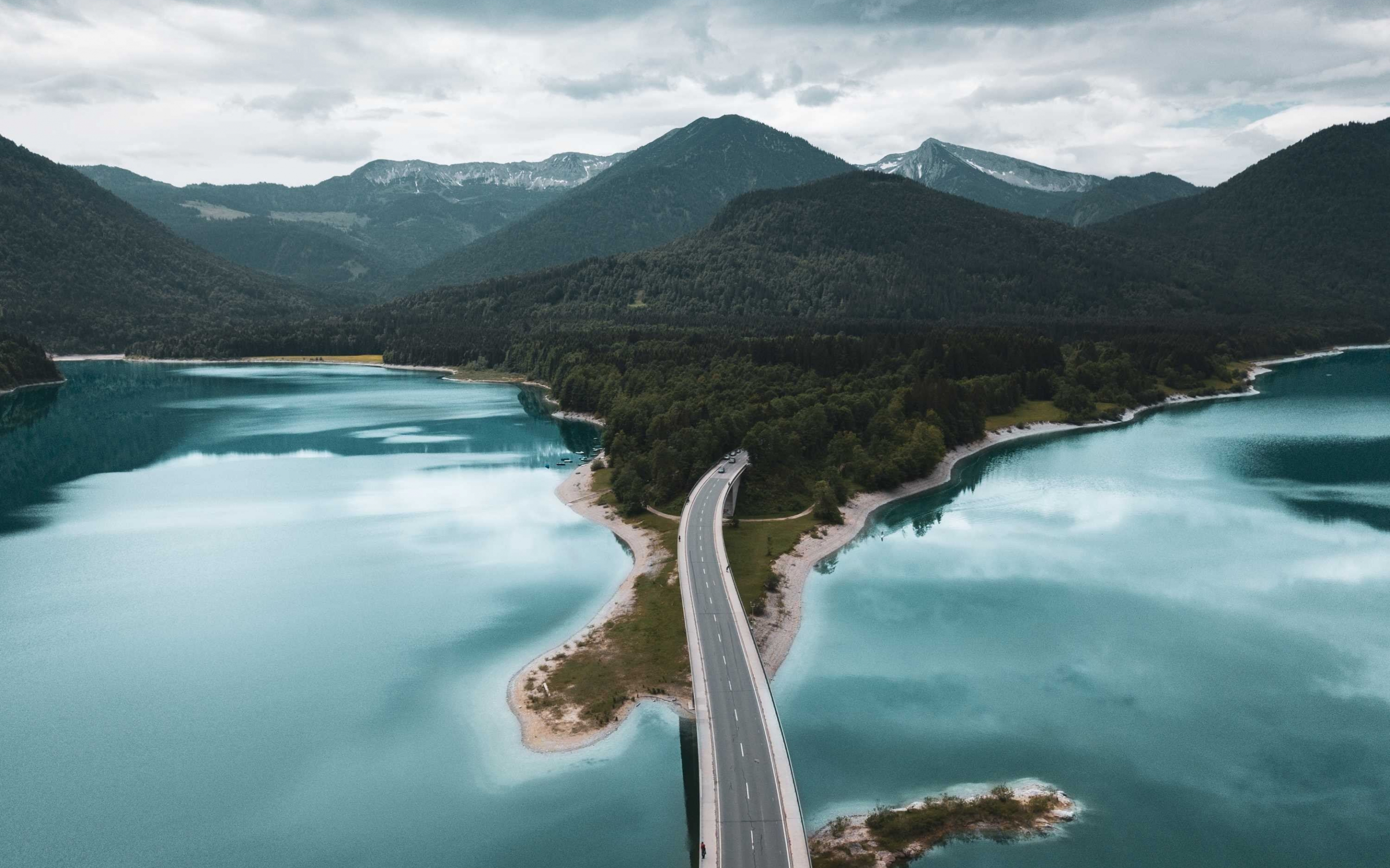 Bridge, high island, mountains, nature, aerial view, 2880x1800 wallpaper