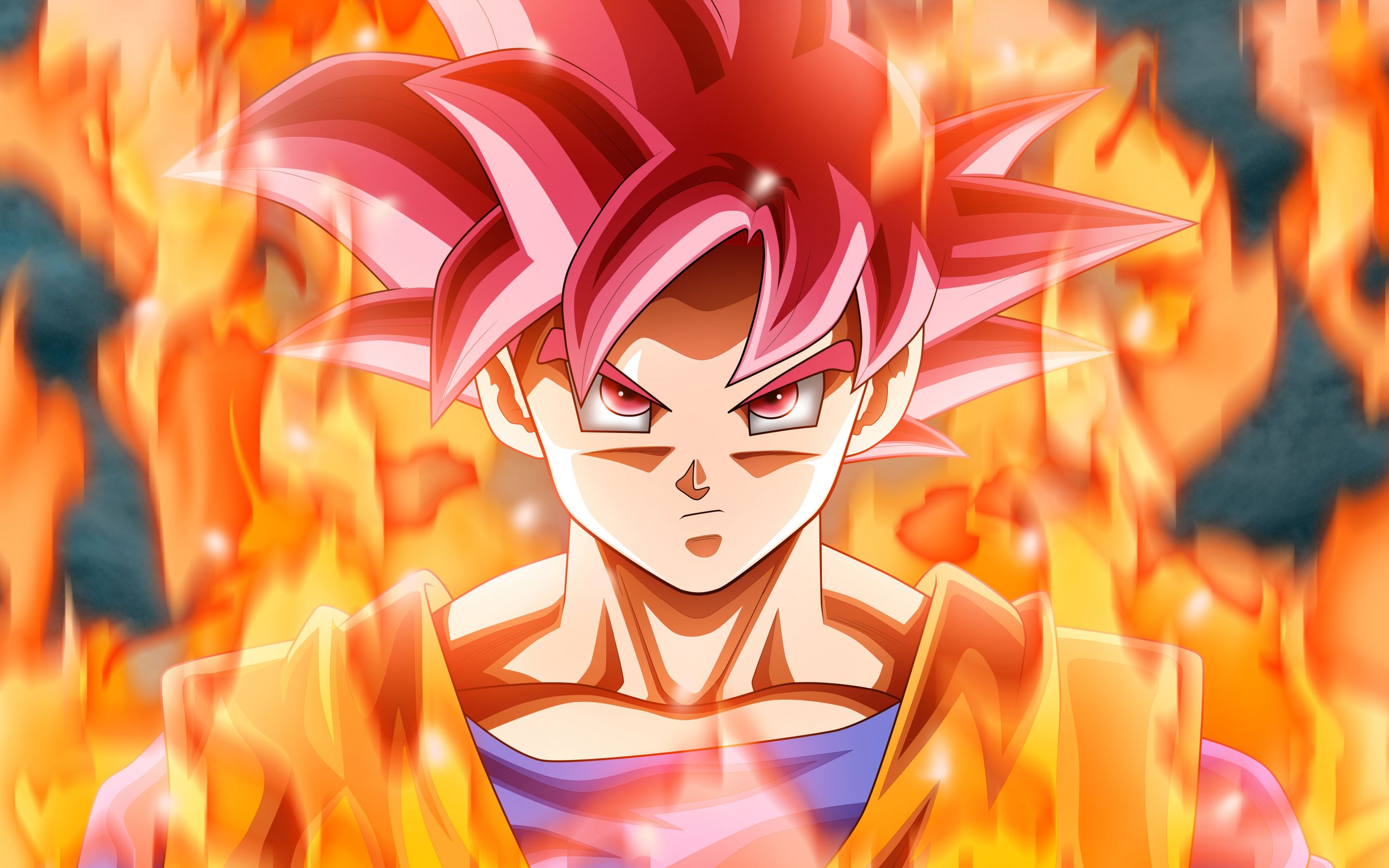 Goku, fire, dragon ball super, anime, 2880x1800 wallpaper