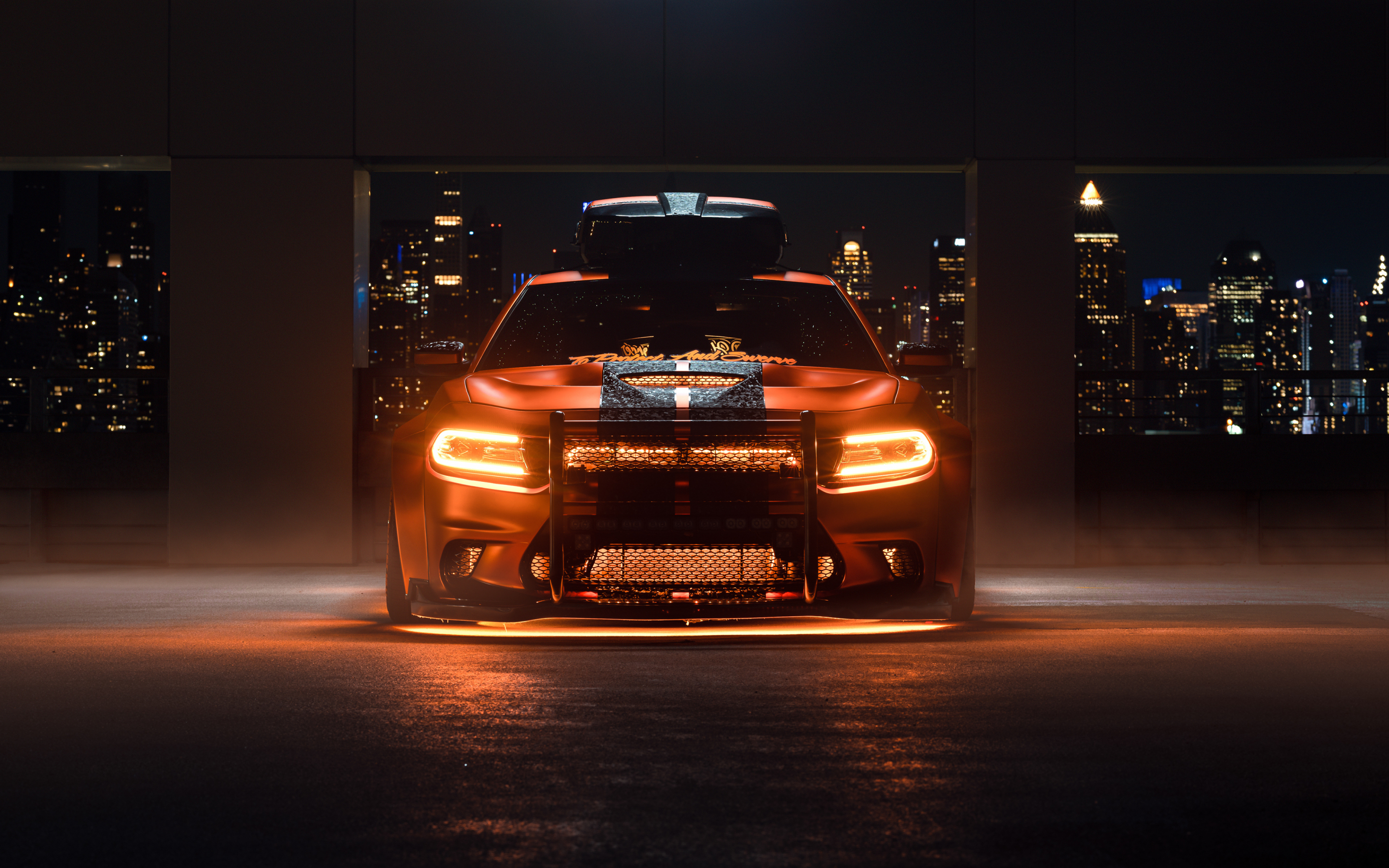 Custom Dodge Challenger, orange muscle car, 2880x1800 wallpaper