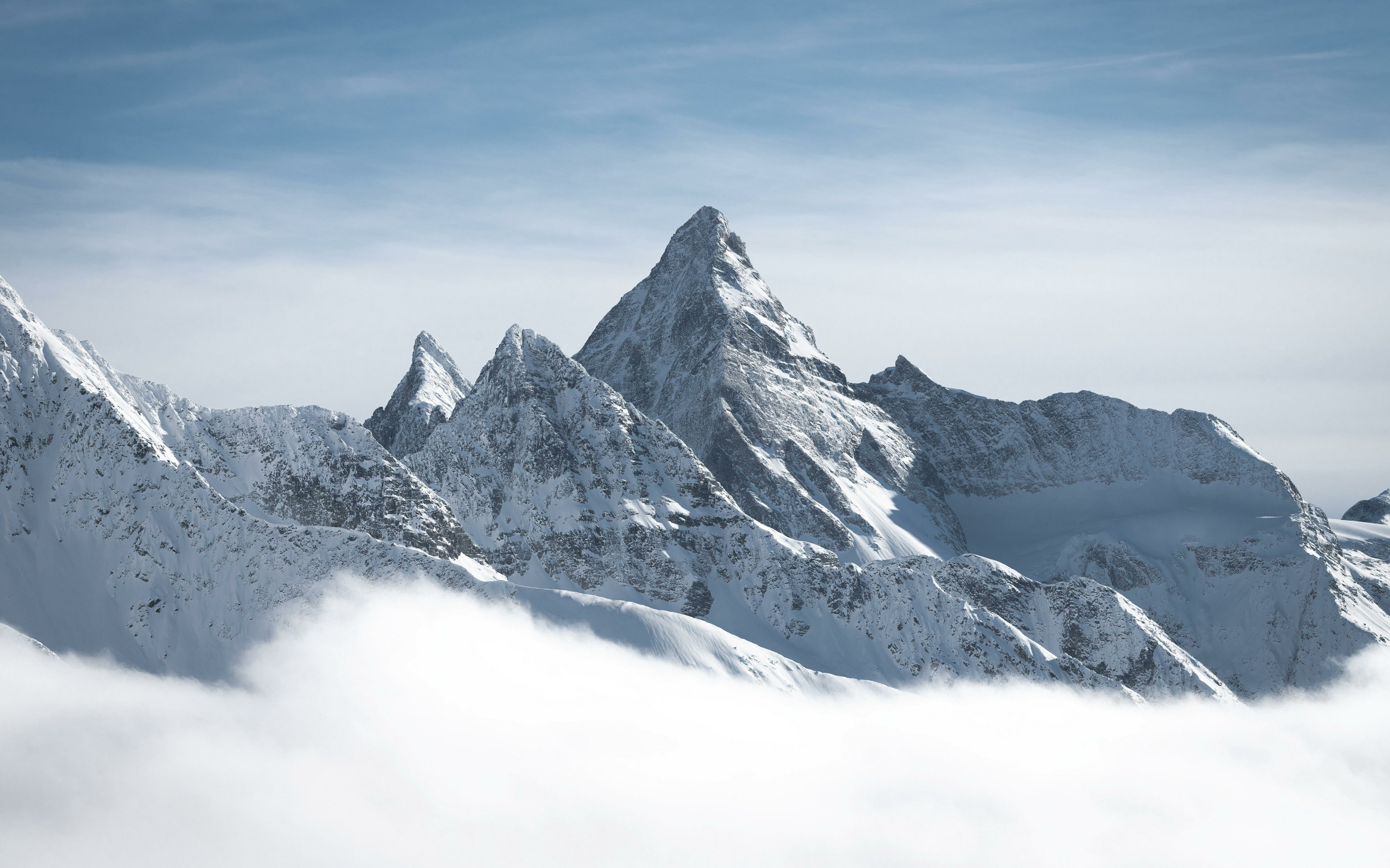 Winter day, glacier mountains, summit, high mountain, 2880x1800 wallpaper