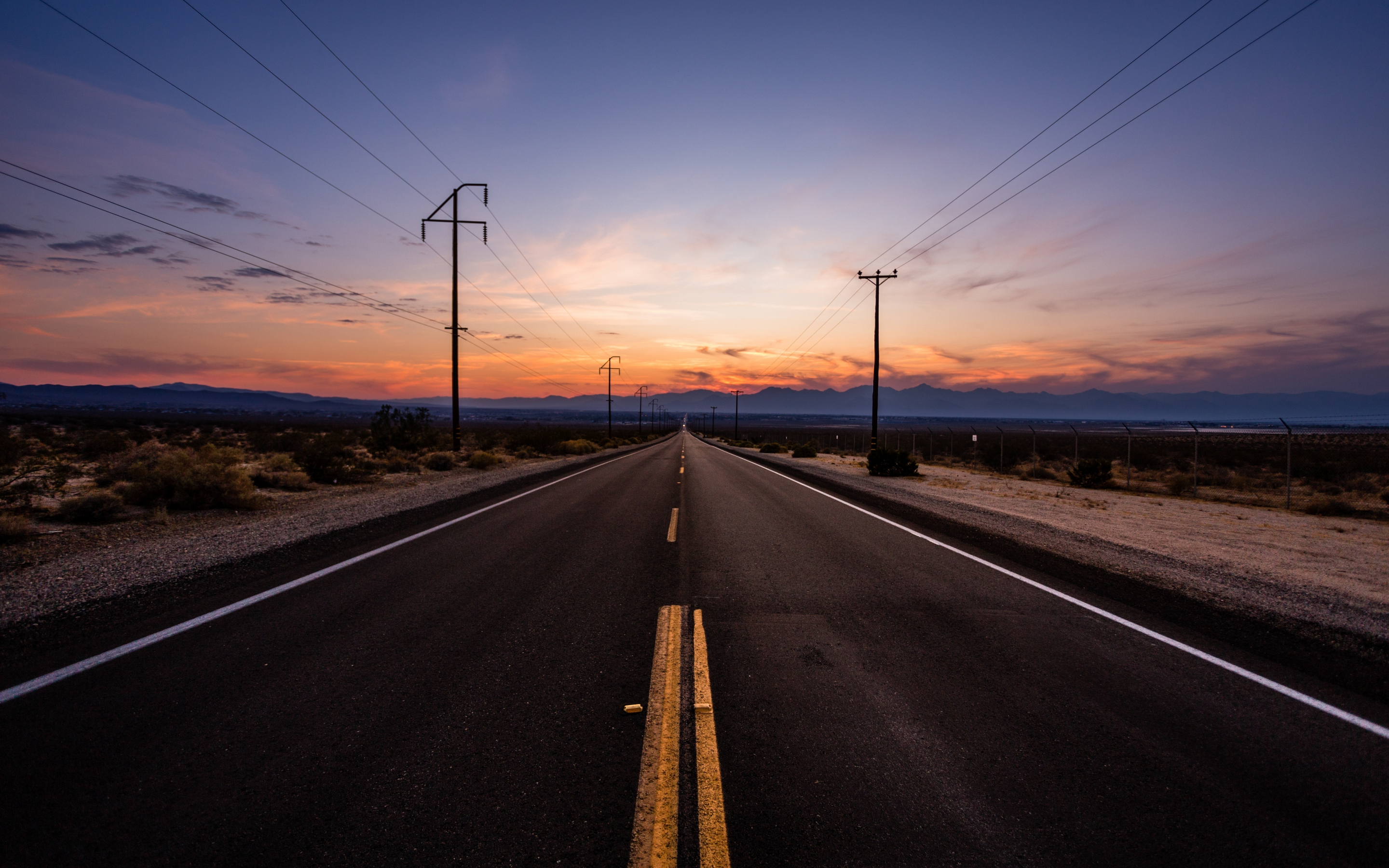 Road, highway, sunset, nature, skyline, 2880x1800 wallpaper