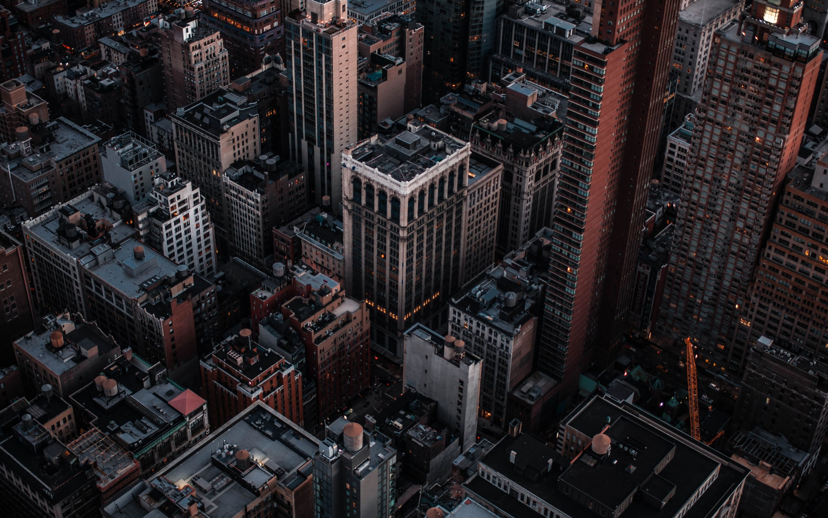 Aerial view, cityscape, dark, buildings, 2880x1800 wallpaper