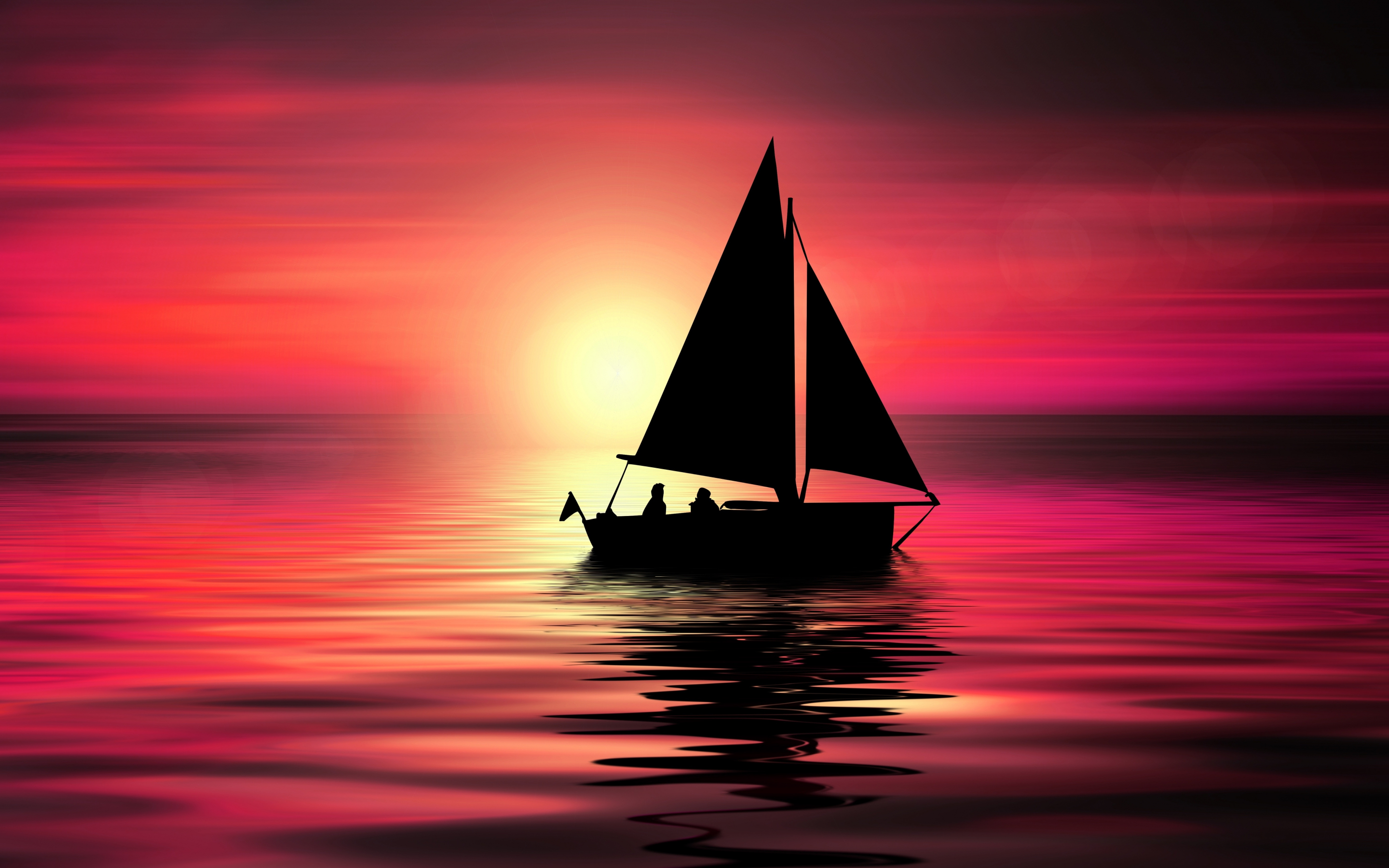 Artwork, sailboat, sunset, silhouette, 2880x1800 wallpaper