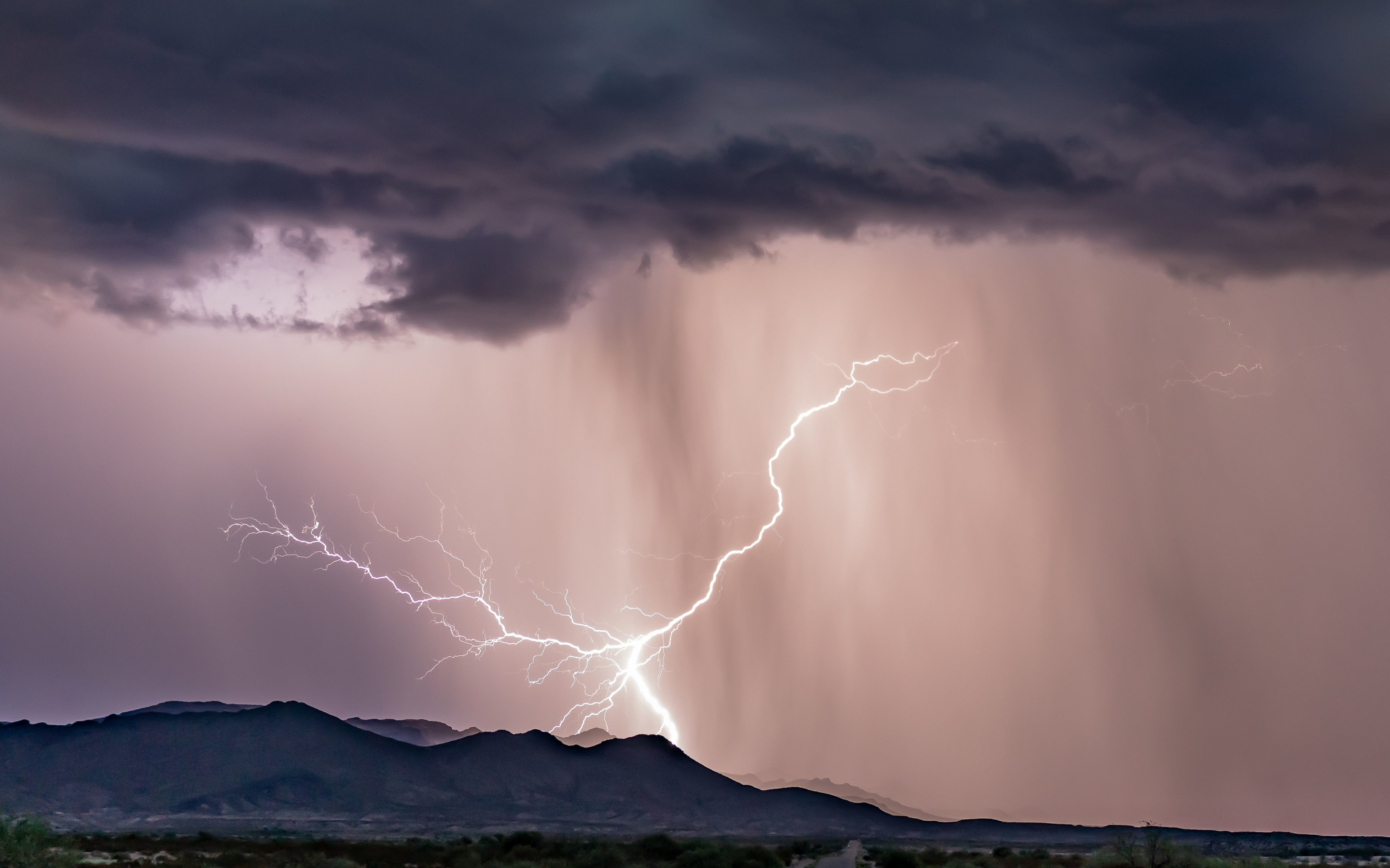 Lightning, landscape, storm, sky, 2880x1800 wallpaper