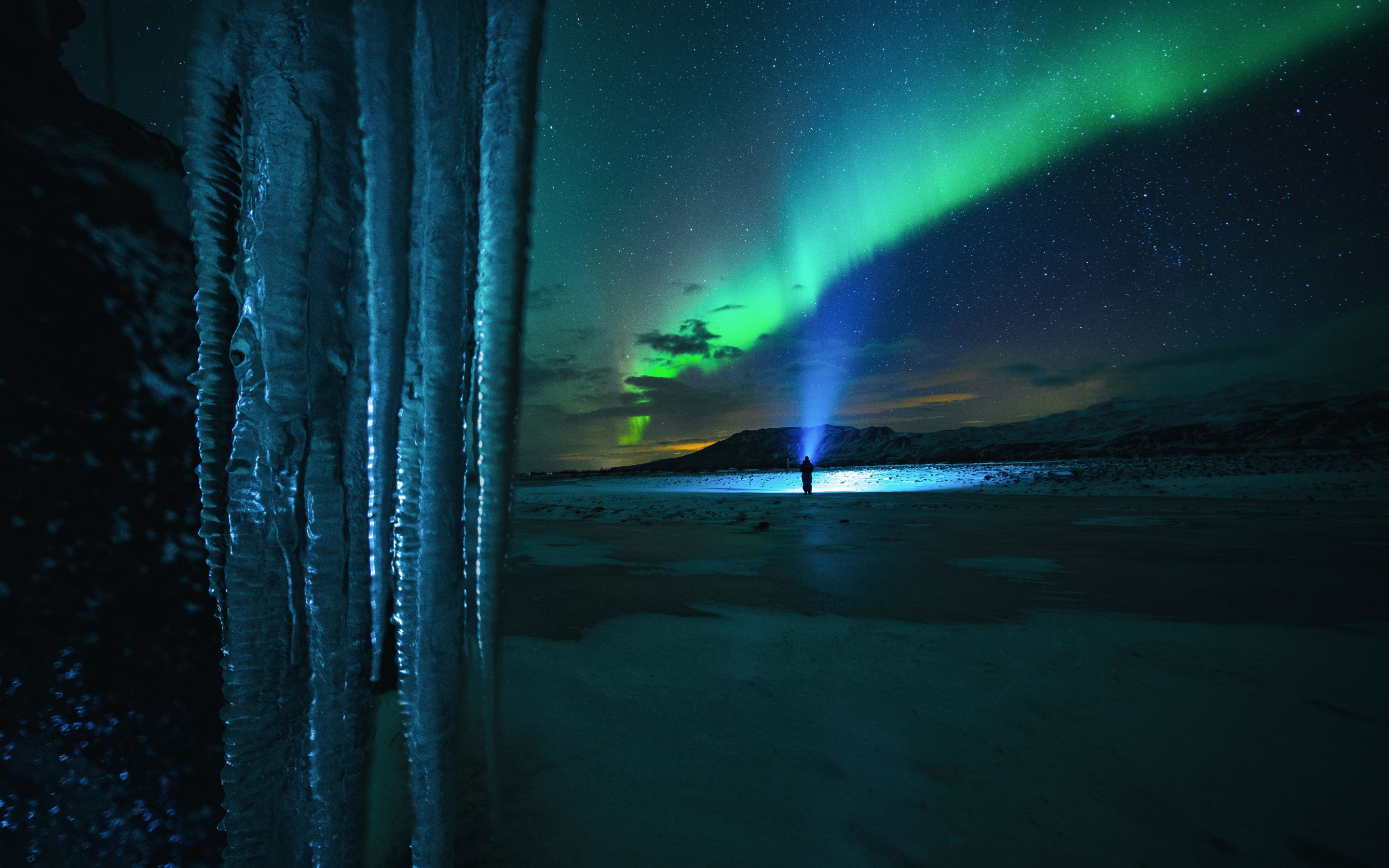 Landscape, northern lights, winter, 2880x1800 wallpaper