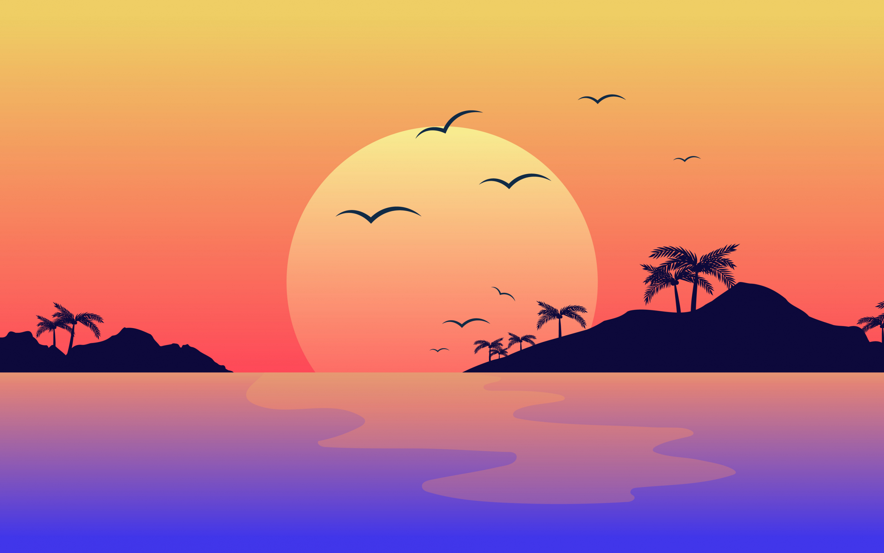 Nature, scenery, horizon, digital art, sunset, 2880x1800 wallpaper