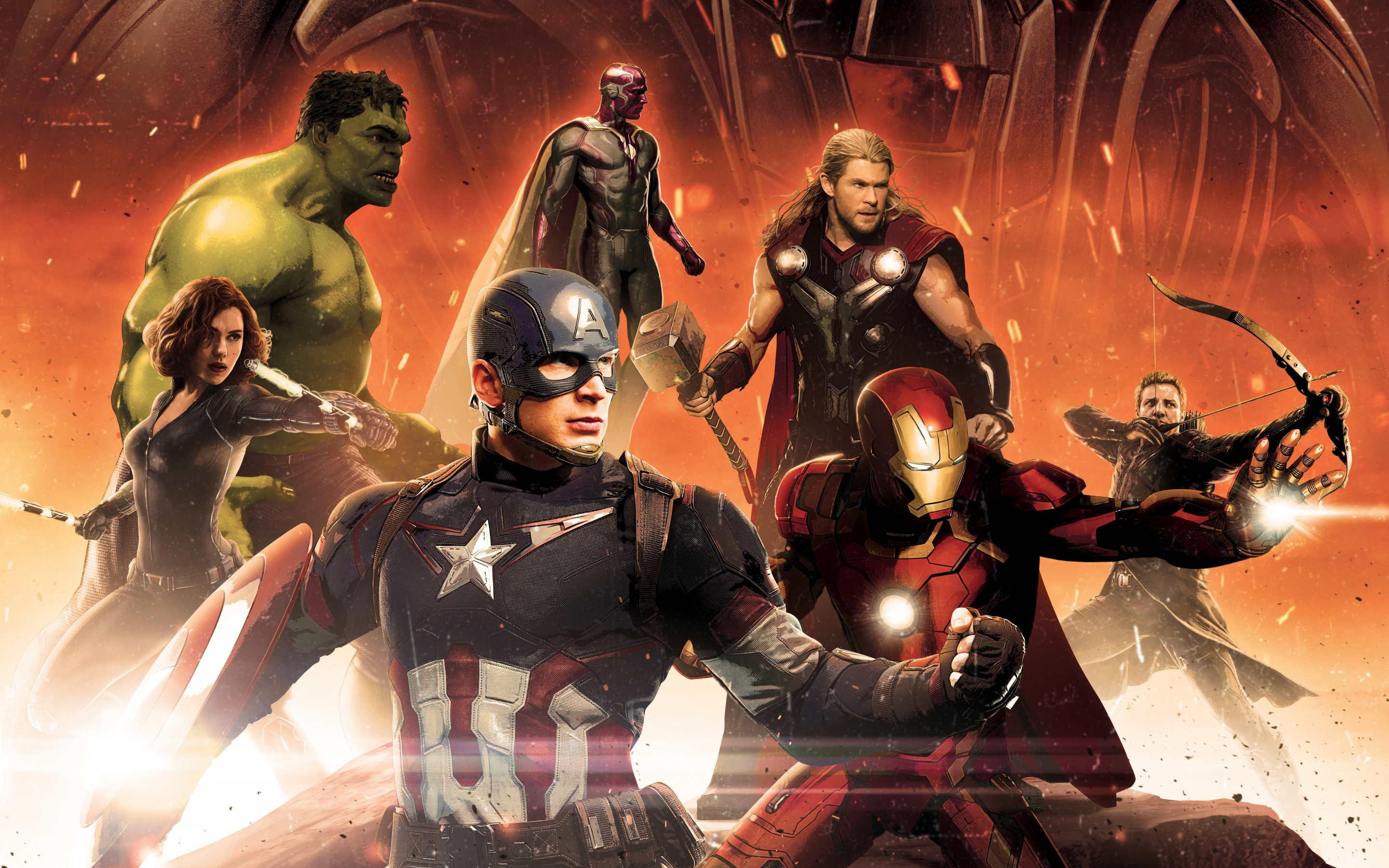 Avengers: Age of Ultron, hulk, black widow, captain america, 2880x1800 wallpaper