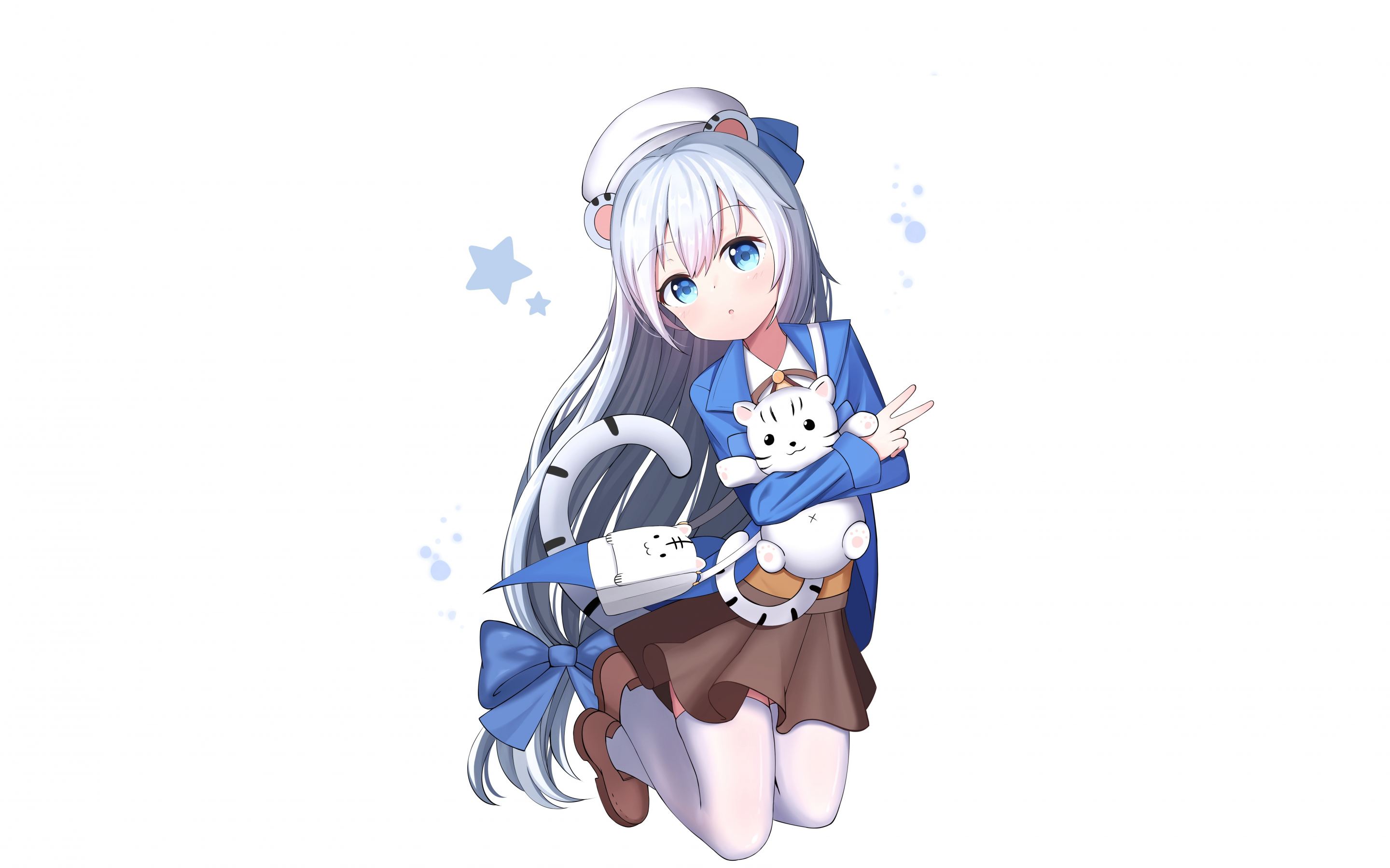 White hair, cute, jump, anime girl, 2880x1800 wallpaper