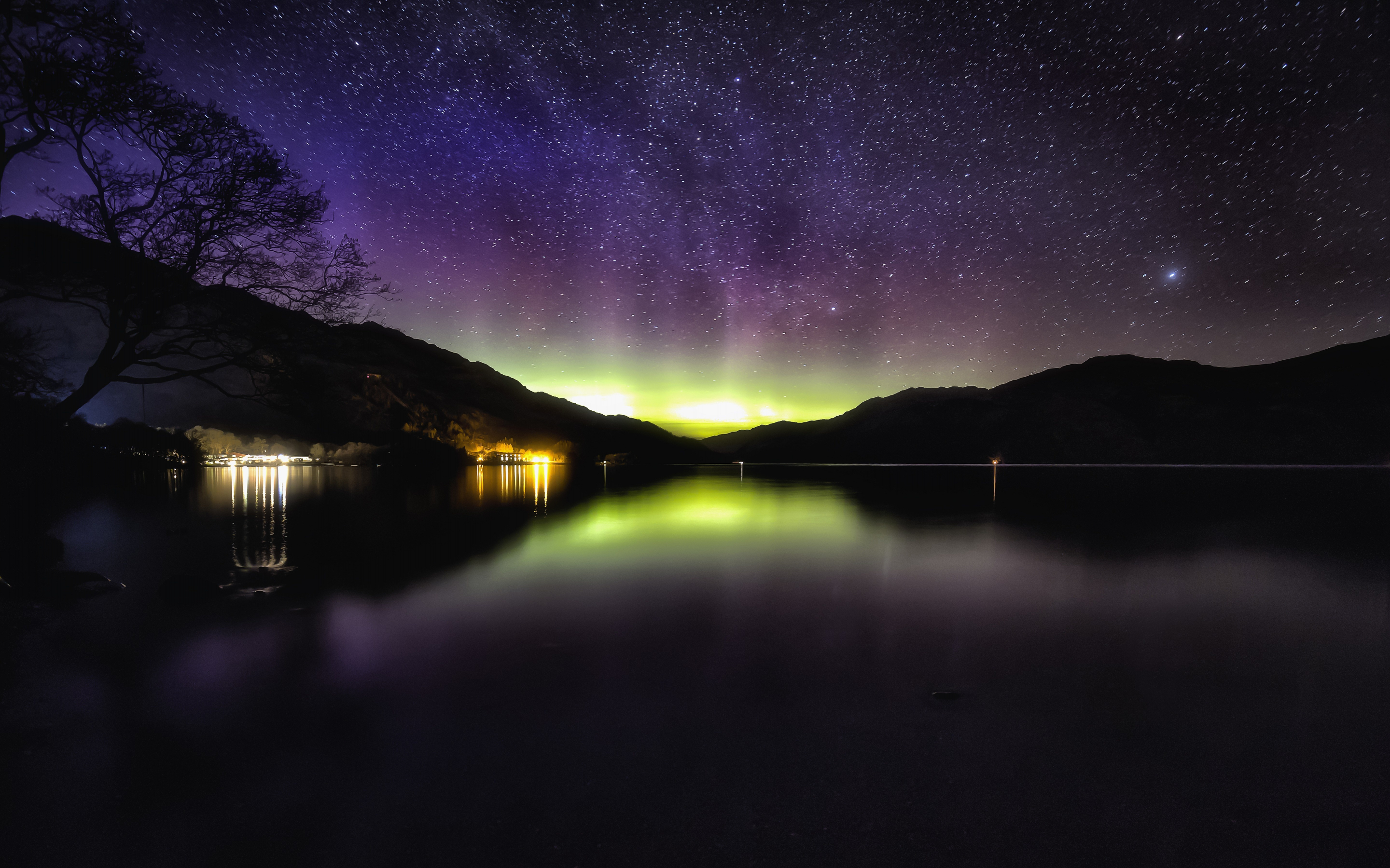 Nature, lake, Aurora, starry sky, night, 2880x1800 wallpaper
