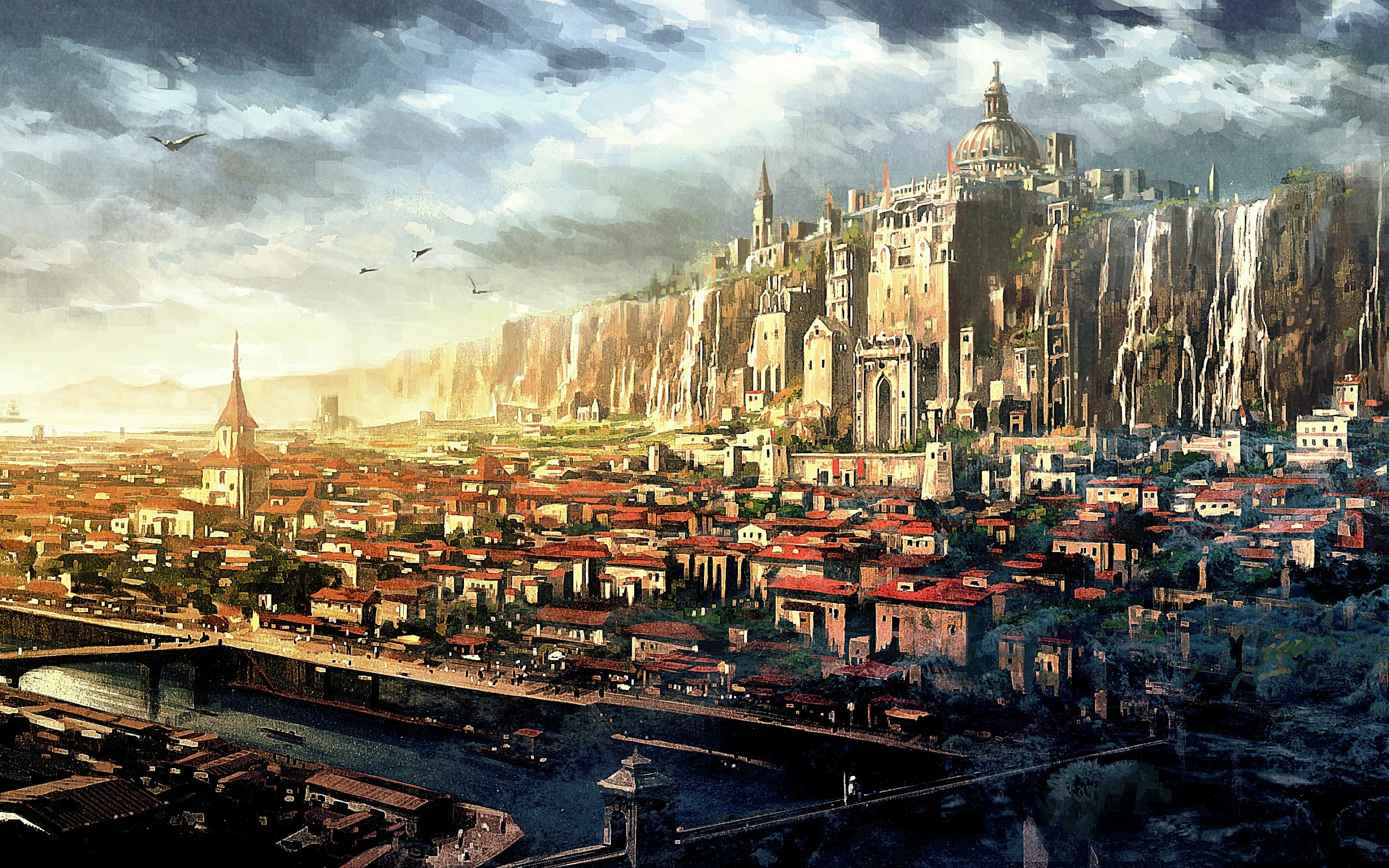 Cityscape, fantasy, art, 2880x1800 wallpaper