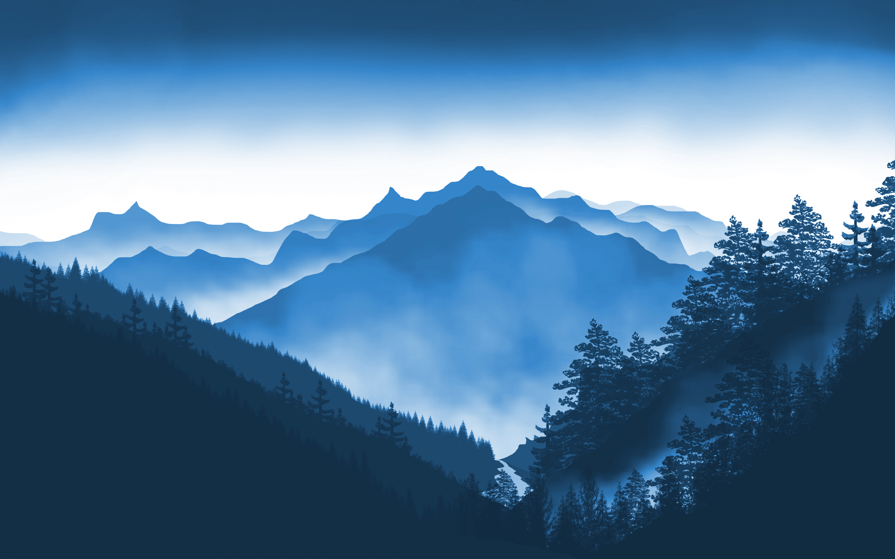 Mountains, mist, horizon, sunrise, nature, 2880x1800 wallpaper