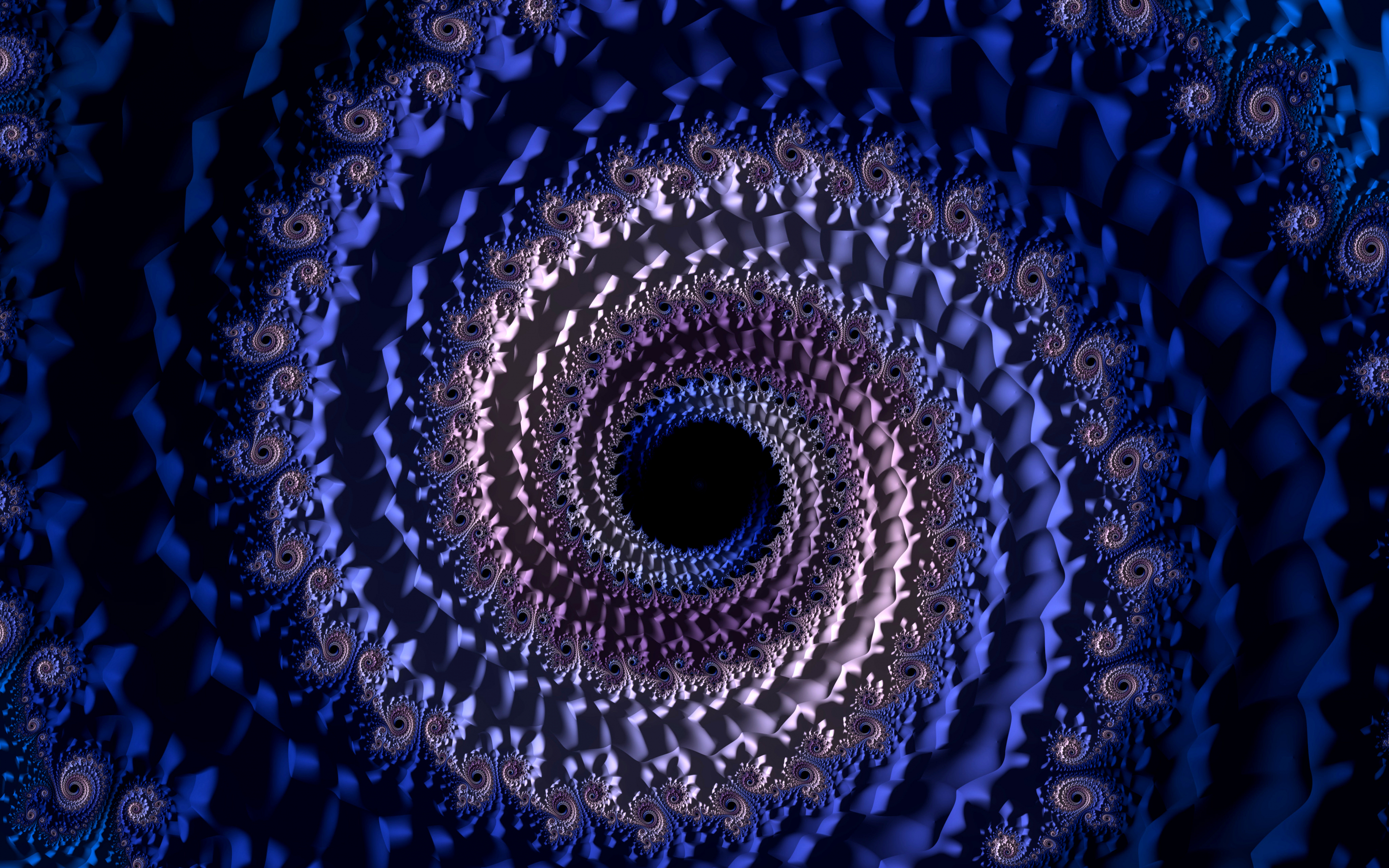 Blue fractal, vortex, swirling, 3D, 2880x1800 wallpaper