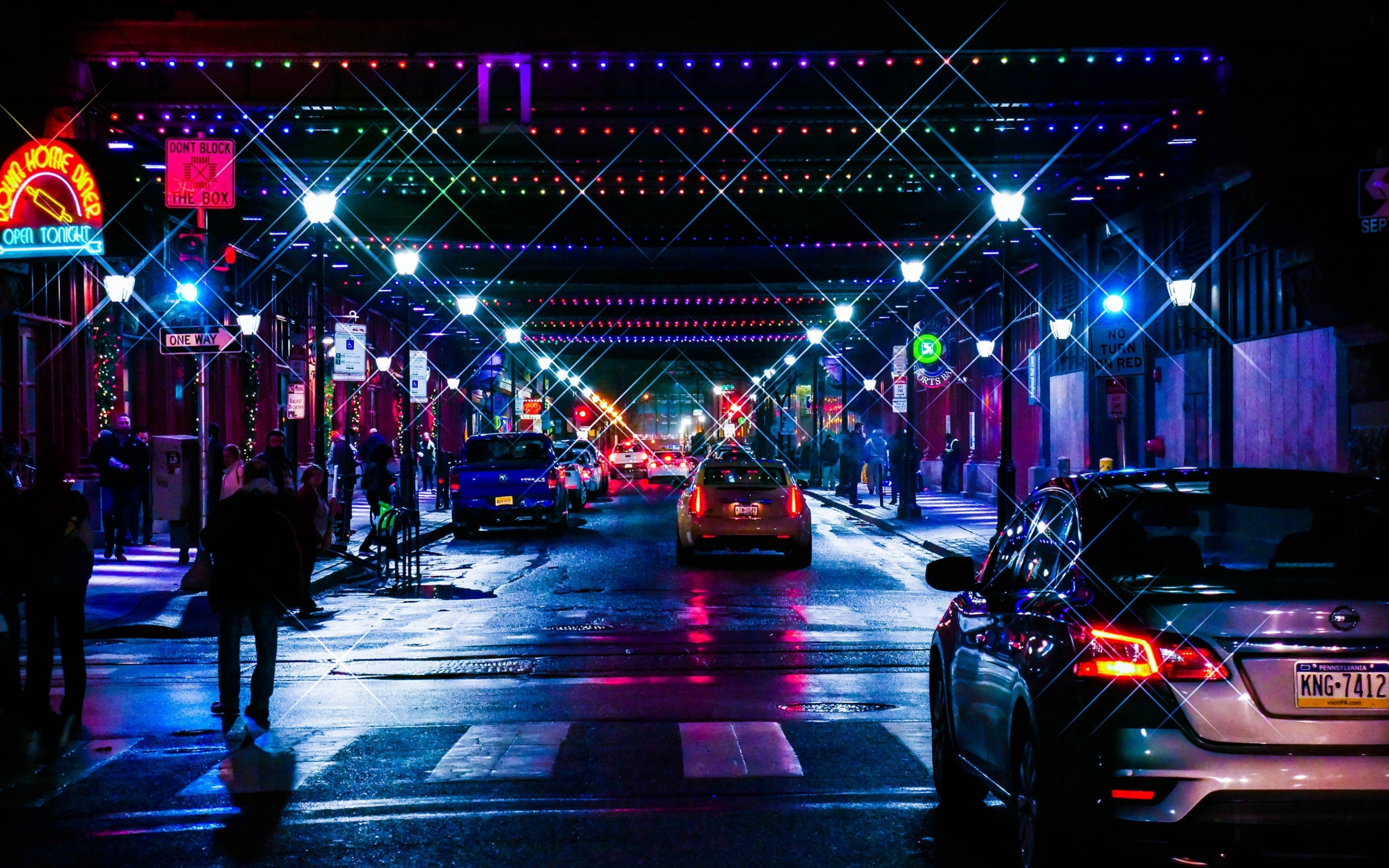 City, road, night, dark, lights, 2880x1800 wallpaper