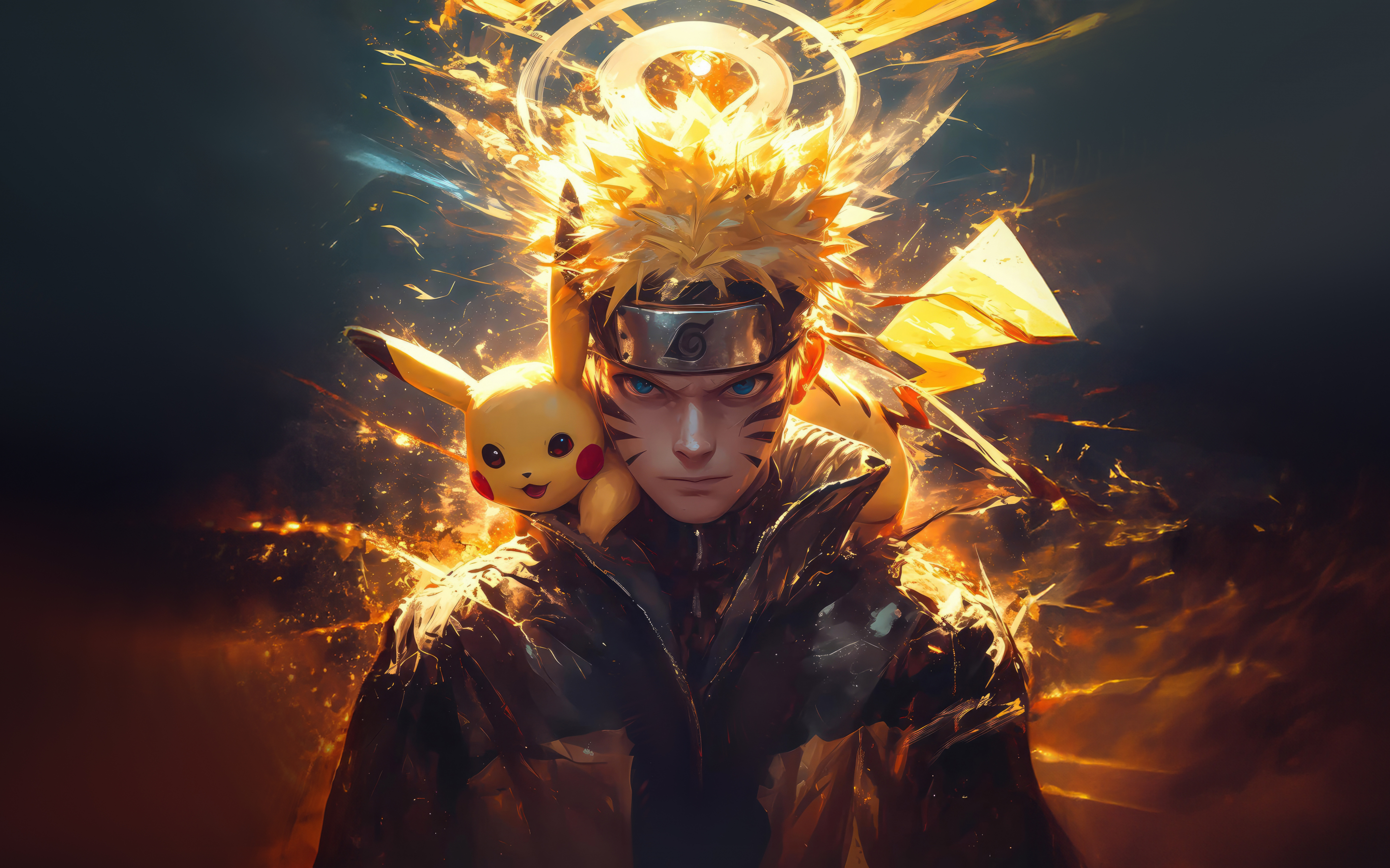 Ash and Pikachu, anime art, 2880x1800 wallpaper