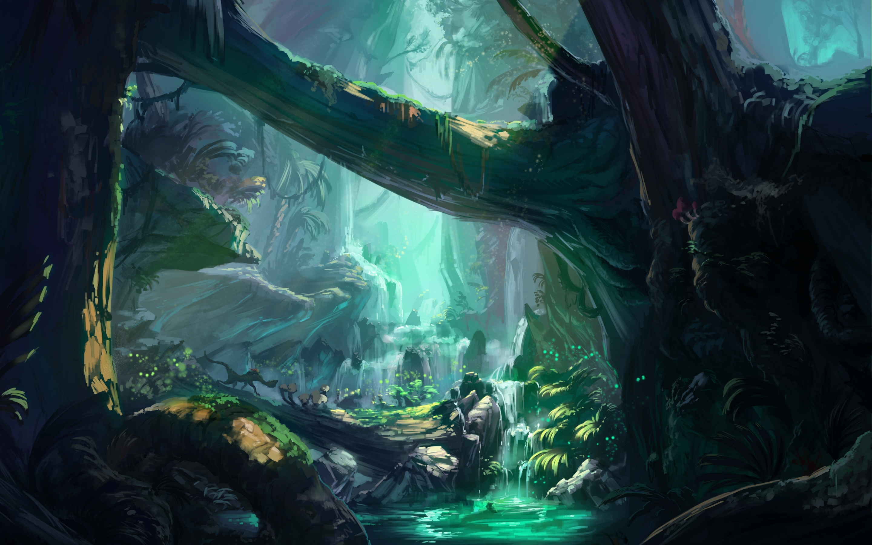 Fantasy, ancient forest, Monster Hunters' World, art, 2880x1800 wallpaper