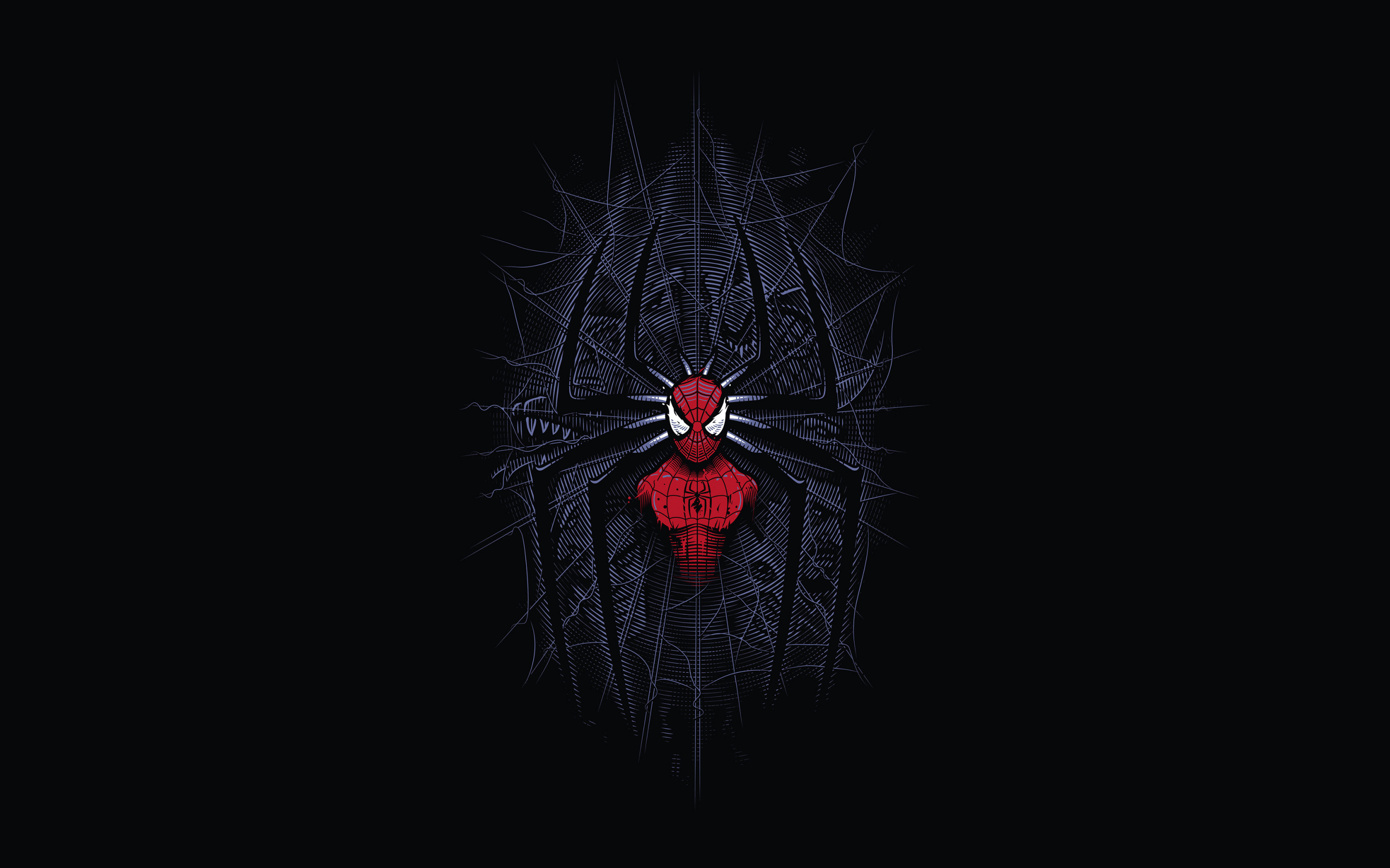 Spider-man, dark, minimalist, digital art, 2880x1800 wallpaper