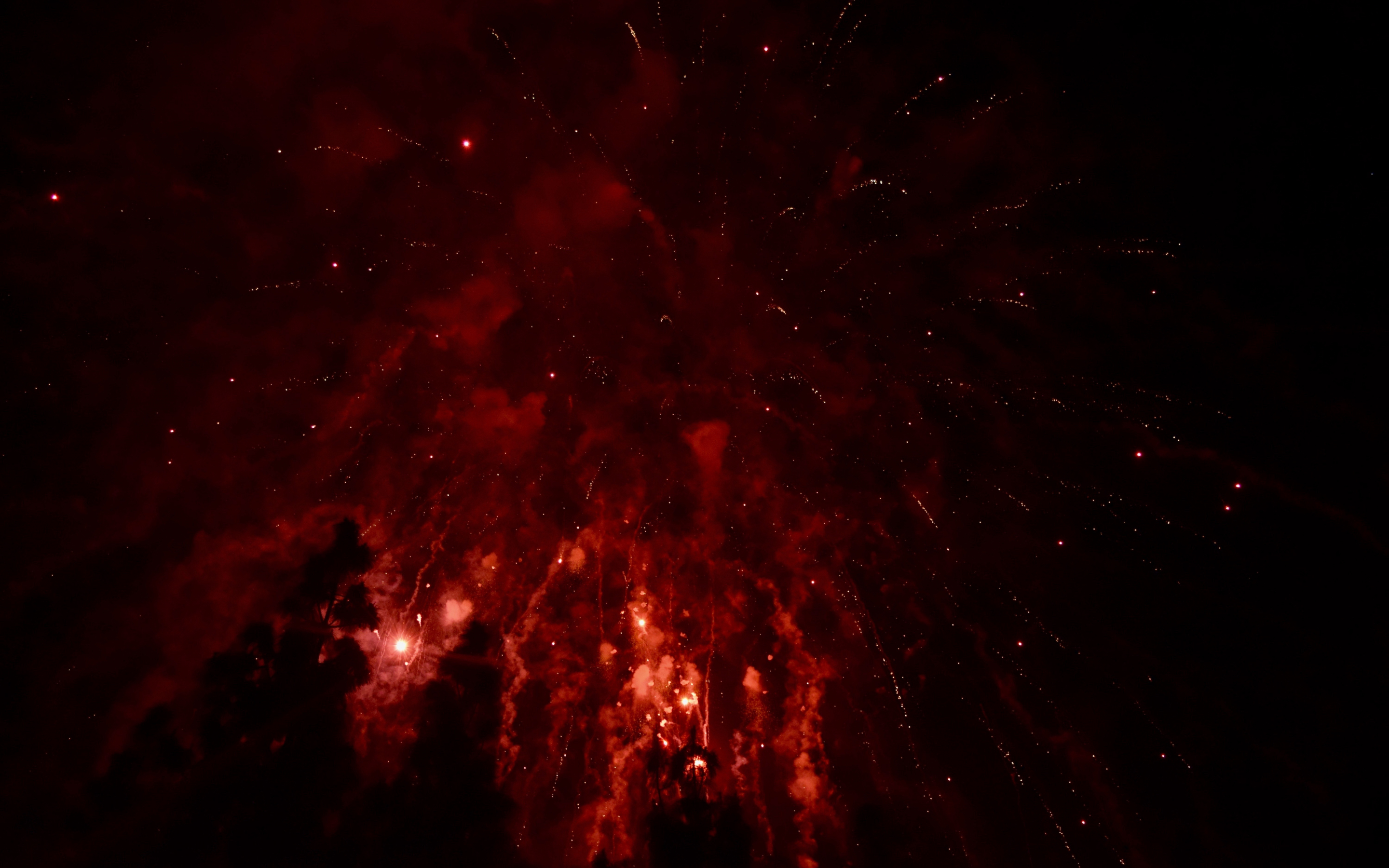 Fireworks, red, dark, 2880x1800 wallpaper