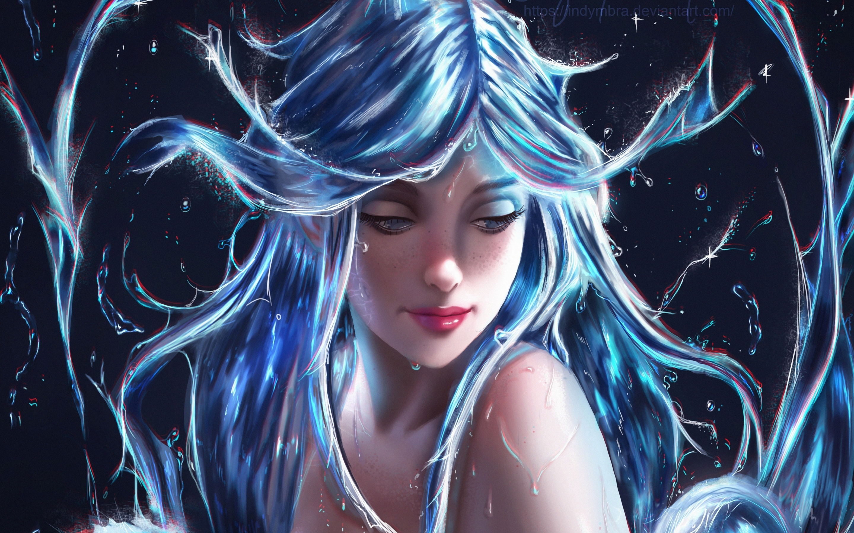 Blue hair, girl, fantasy, art, 2880x1800 wallpaper