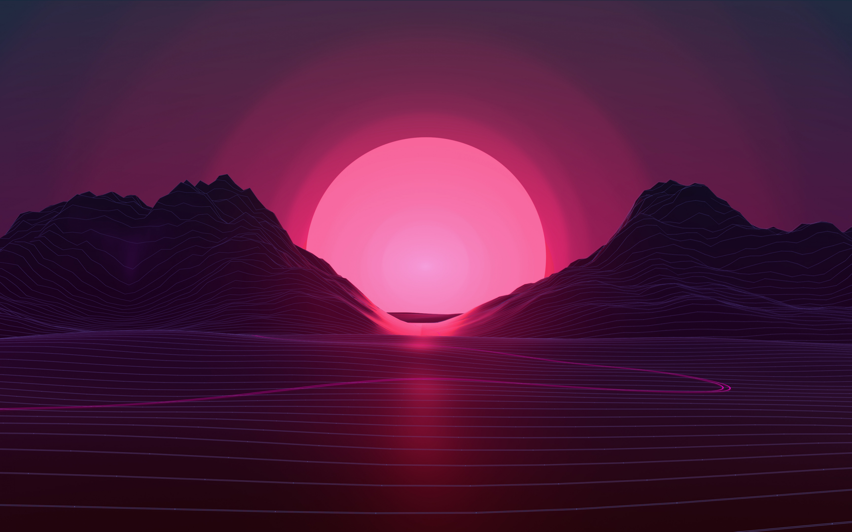 Sunset, mountains, neon pink, abstract, 2880x1800 wallpaper