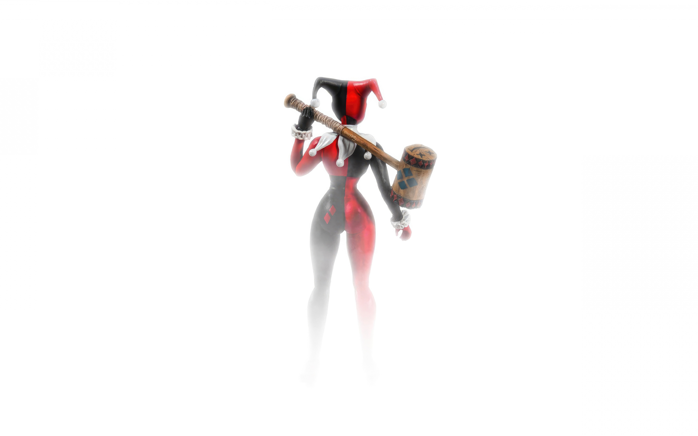 Harley Quinn with wooden hammer, white and minimal, , 2880x1800 wallpaper